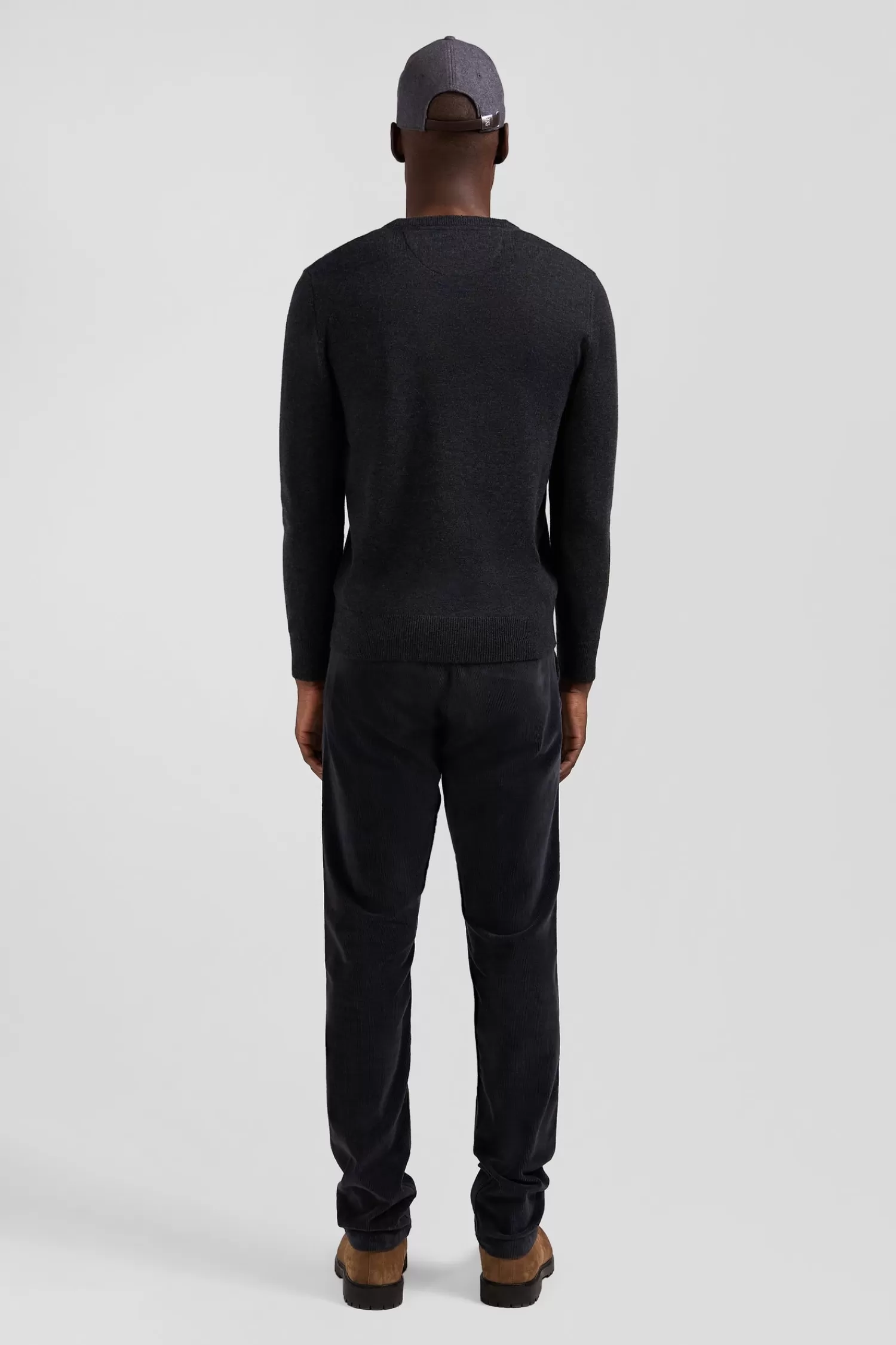 Eden Park Regular anthracite grey wool and cotton V-neck jumper with striped details< Sweaters