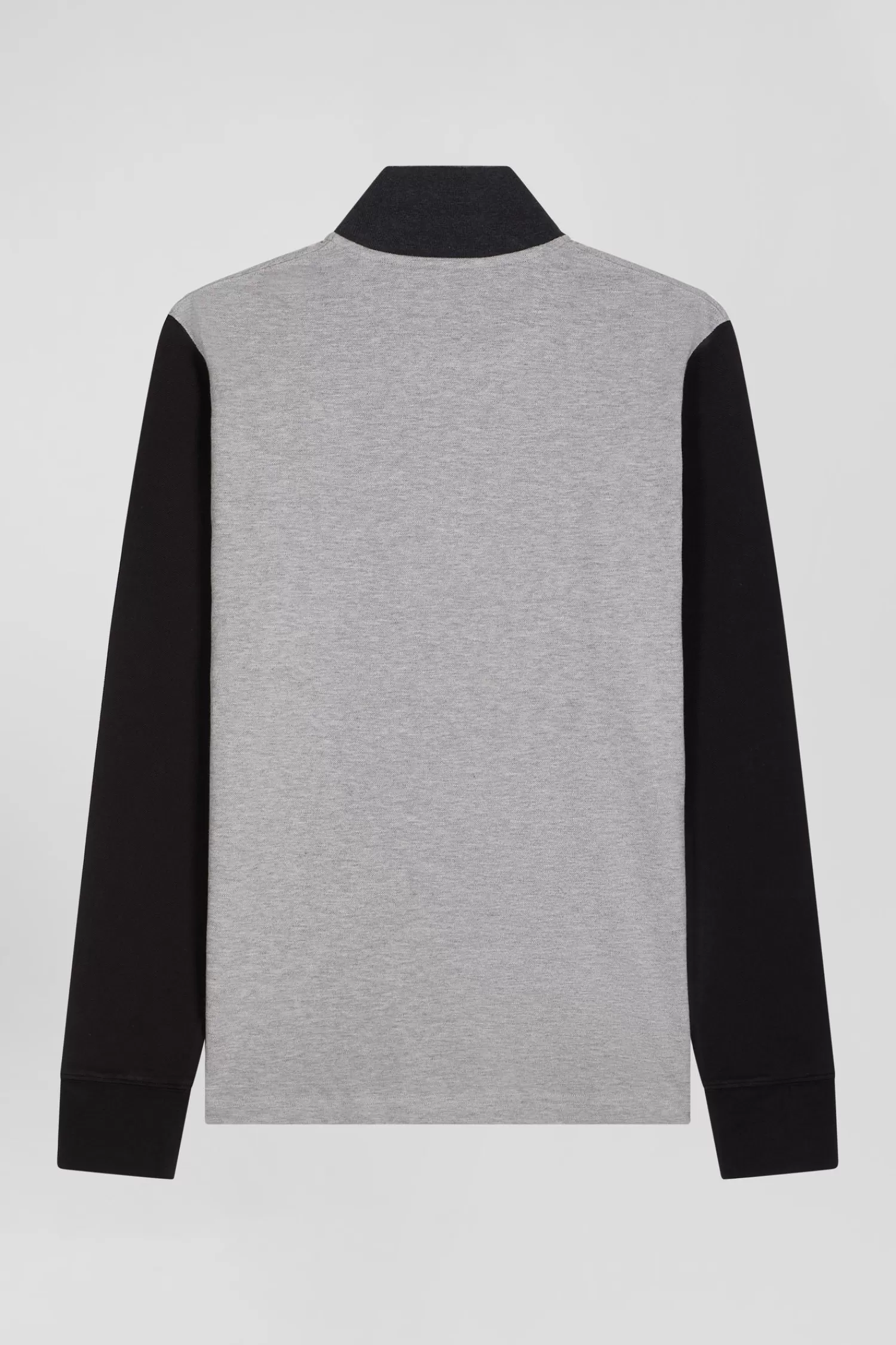 Eden Park Regular black bicolor long-sleeved cotton piqué polo shirt with jacquard collar< Polos