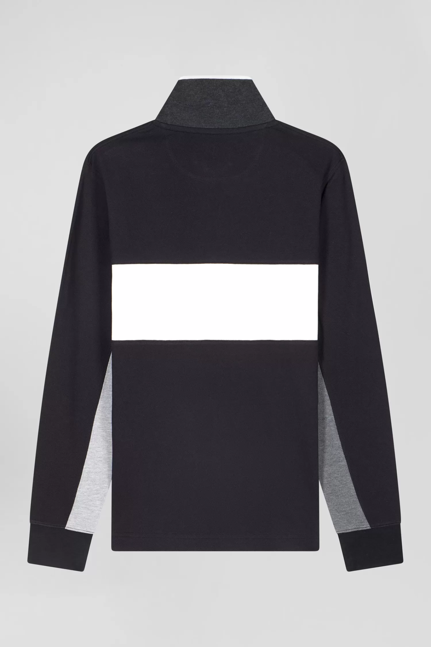 Eden Park Regular black colorblock long-sleeved cotton piqué polo shirt< Polos