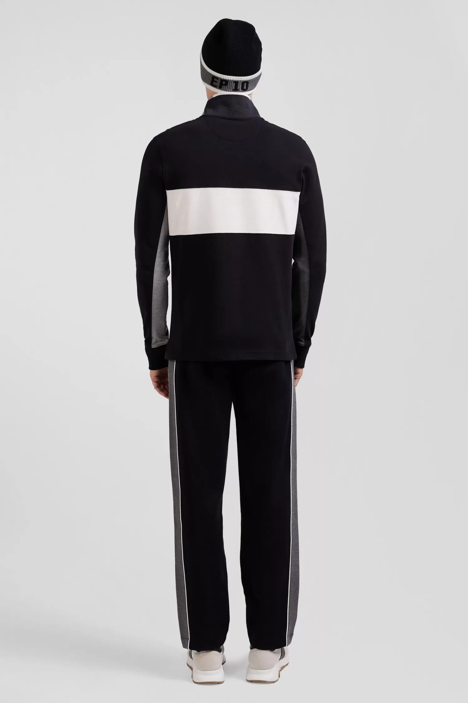 Eden Park Regular black colorblock long-sleeved cotton piqué polo shirt< Polos