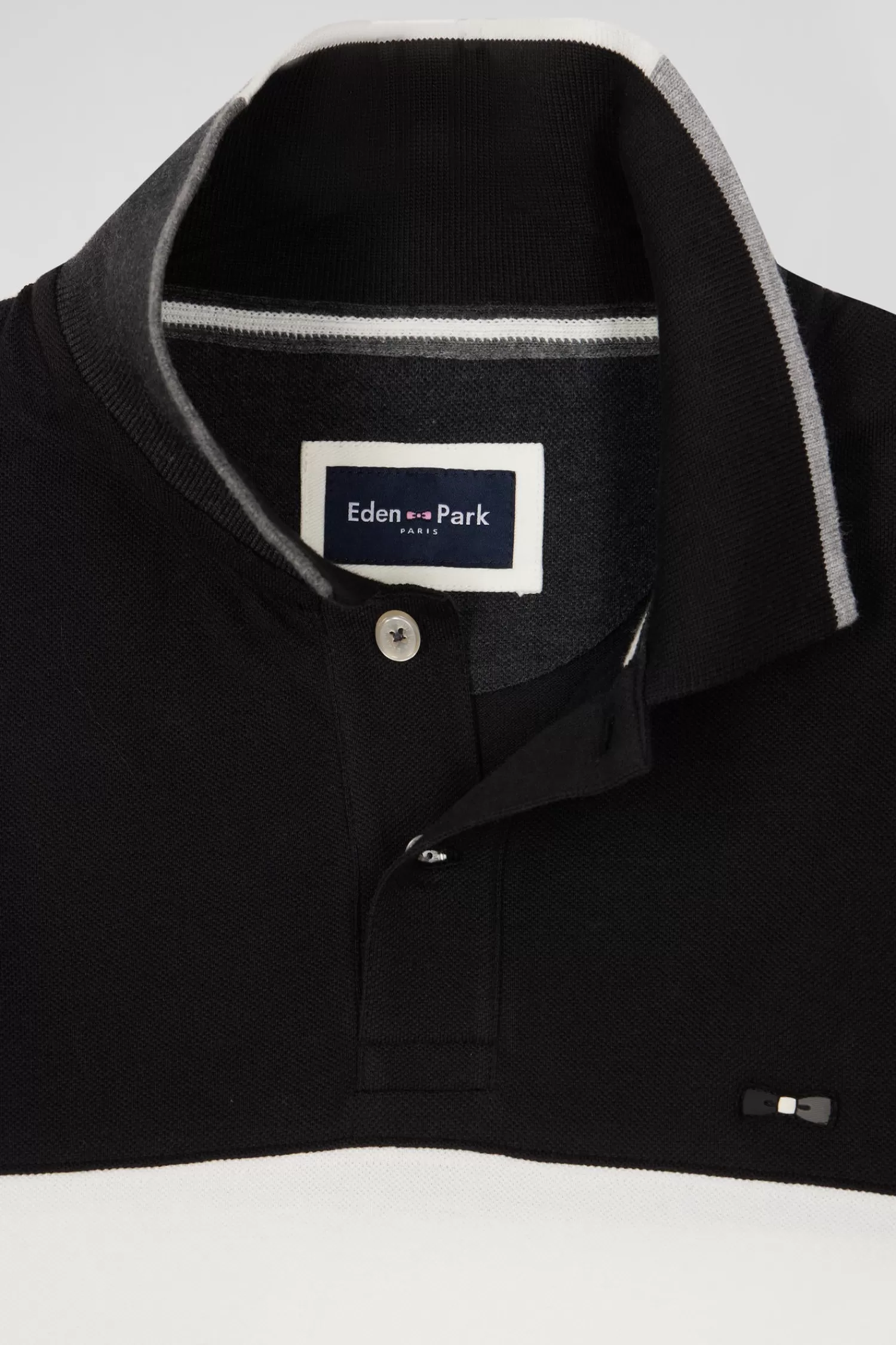 Eden Park Regular black colorblock long-sleeved cotton piqué polo shirt< Polos