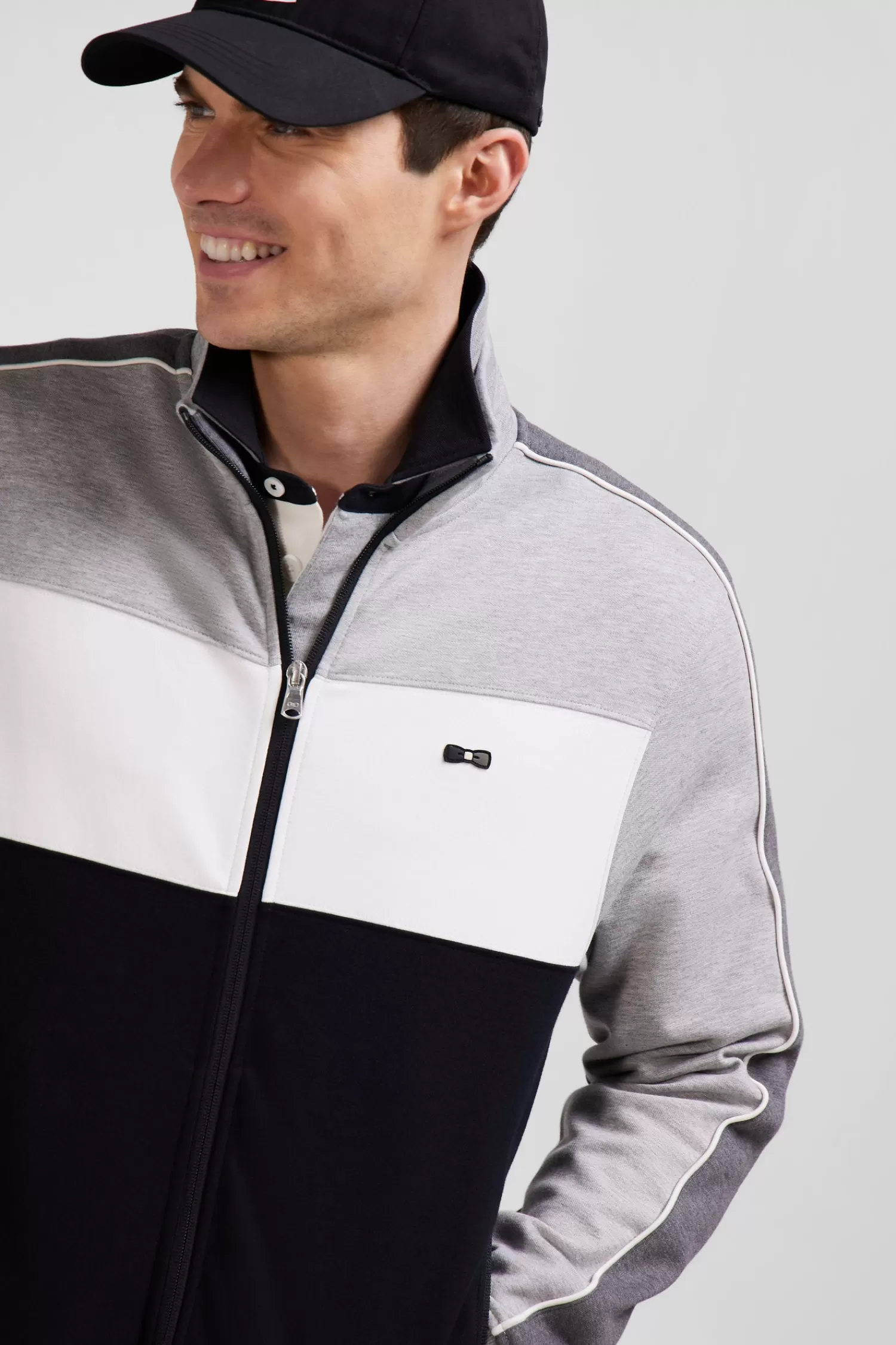 Eden Park Regular black colorblock zipped cotton blend sweatshirt< Sweatshirts