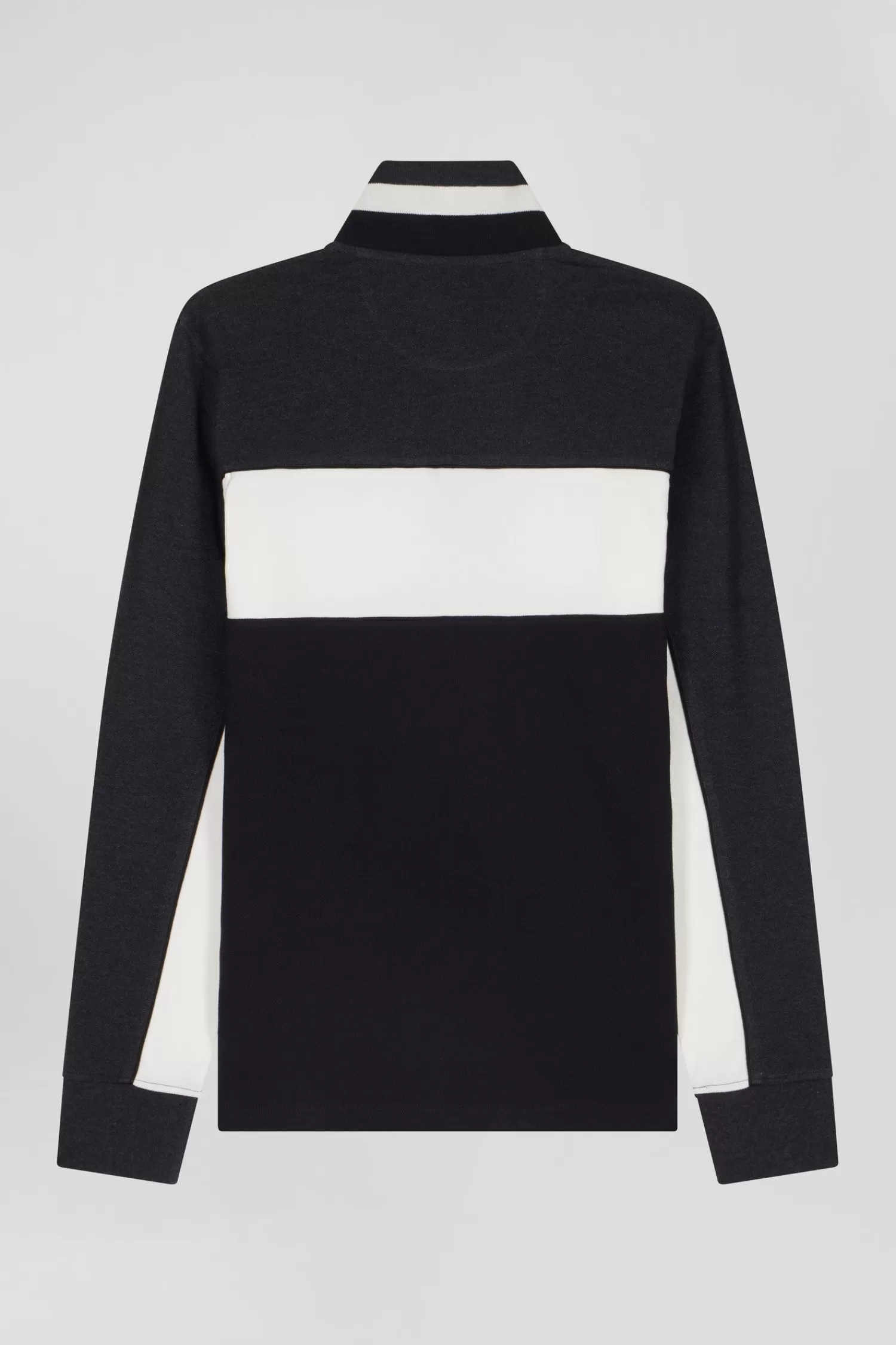 Eden Park Regular black tricolor long-sleeved cotton piqué polo shirt< Polos
