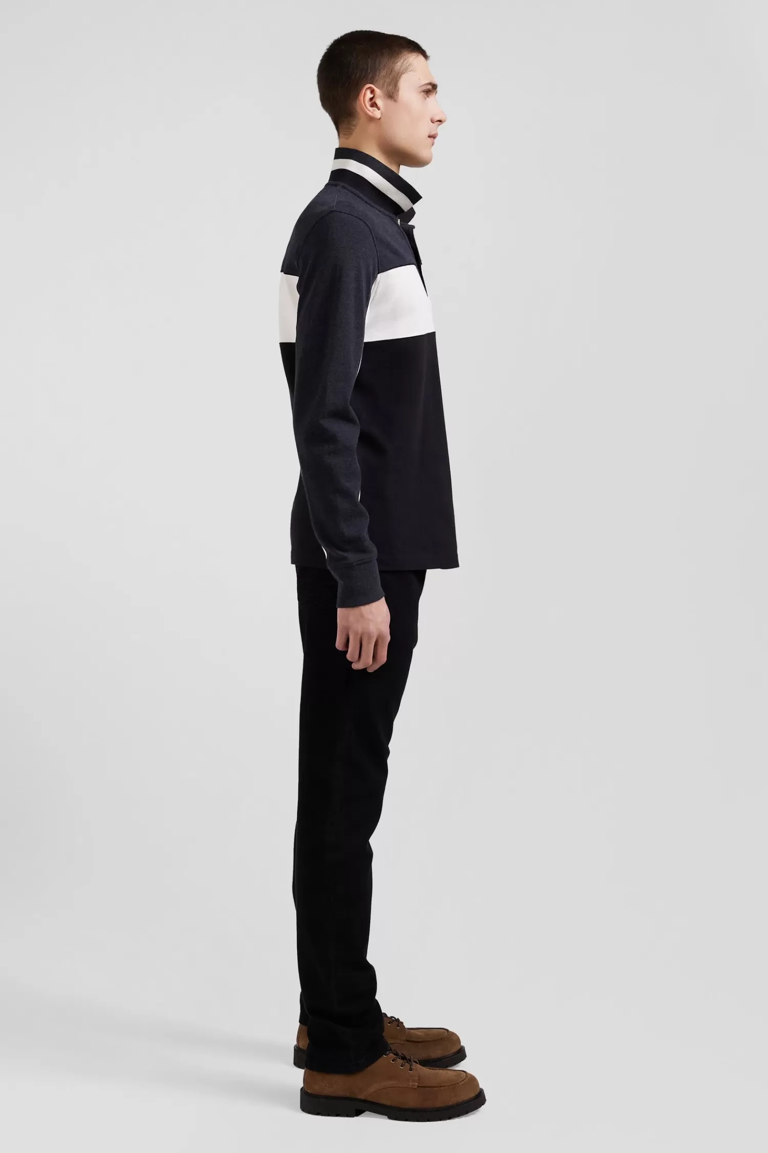 Eden Park Regular black tricolor long-sleeved cotton piqué polo shirt< Polos