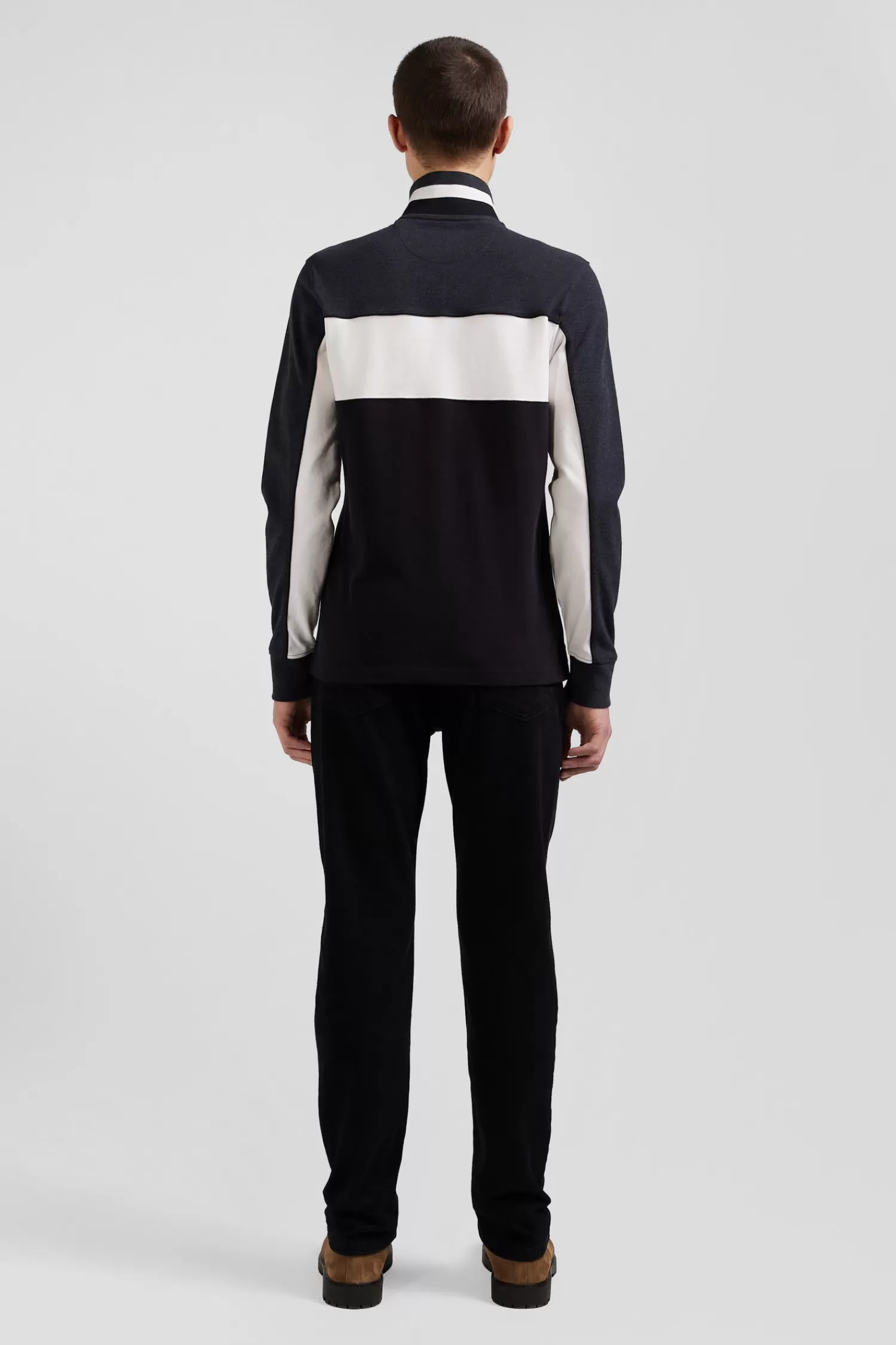 Eden Park Regular black tricolor long-sleeved cotton piqué polo shirt< Polos