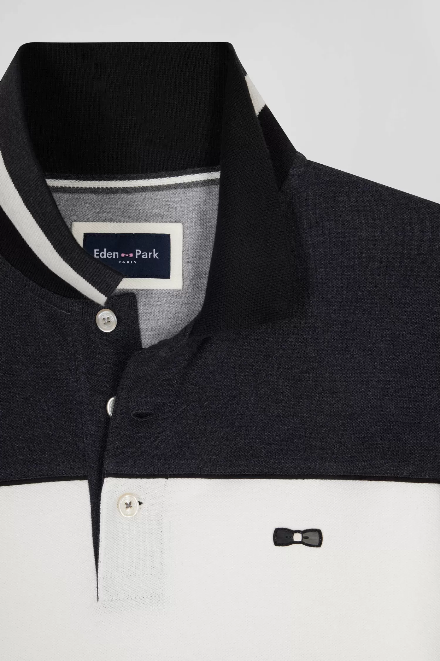 Eden Park Regular black tricolor long-sleeved cotton piqué polo shirt< Polos