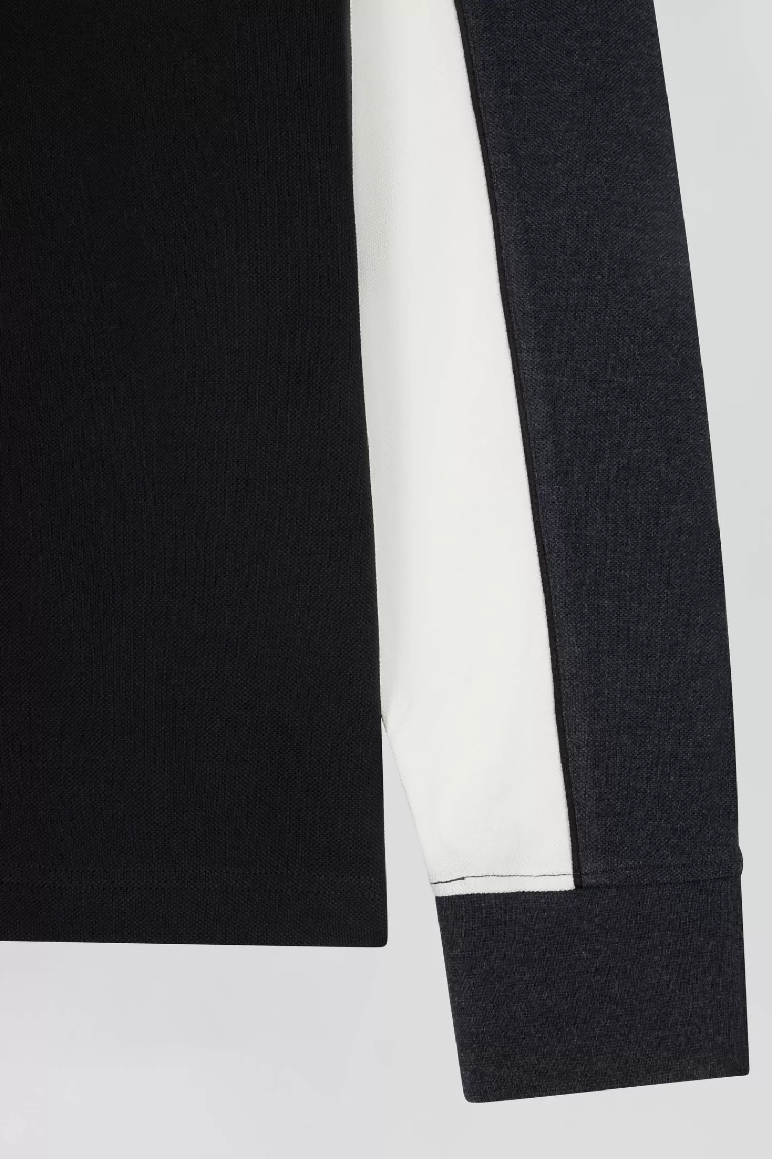 Eden Park Regular black tricolor long-sleeved cotton piqué polo shirt< Polos