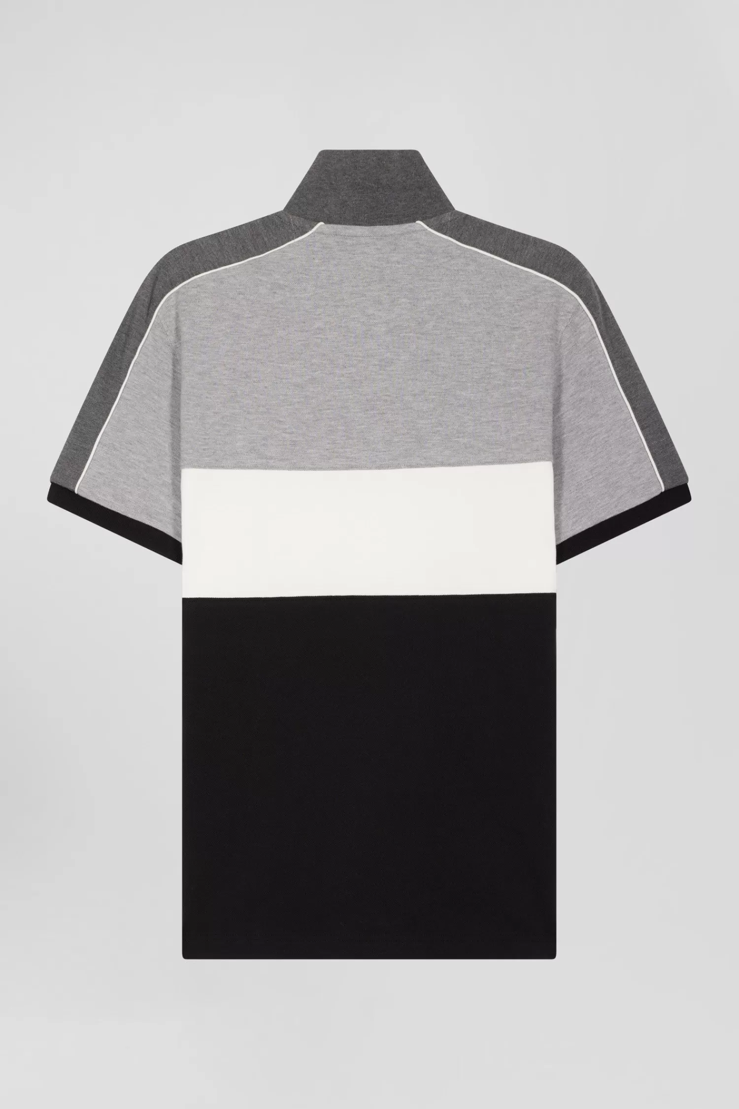 Eden Park Regular black tricolor short-sleeved cotton piqué polo shirt with lettering< Polos