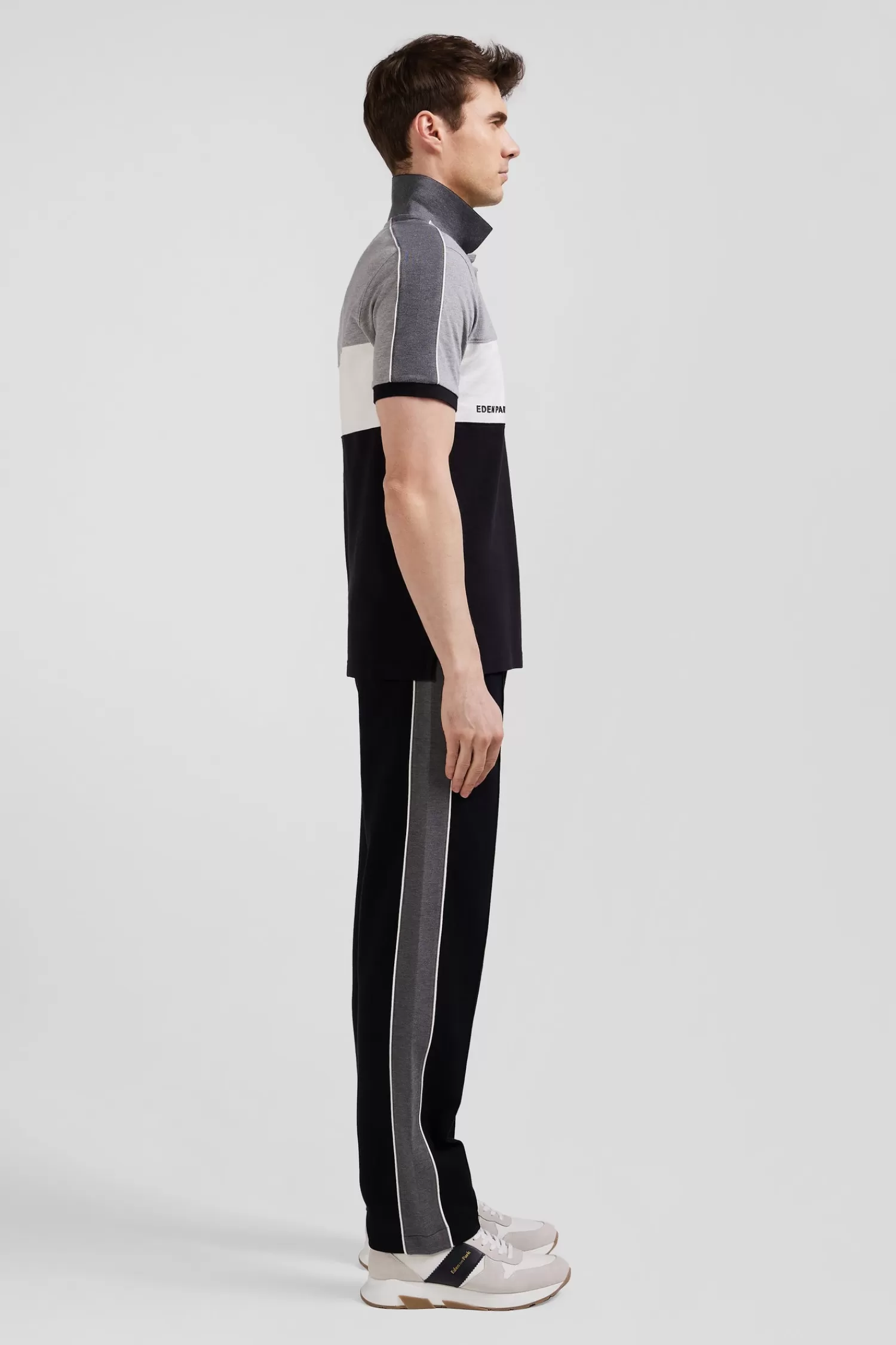Eden Park Regular black tricolor short-sleeved cotton piqué polo shirt with lettering< Polos
