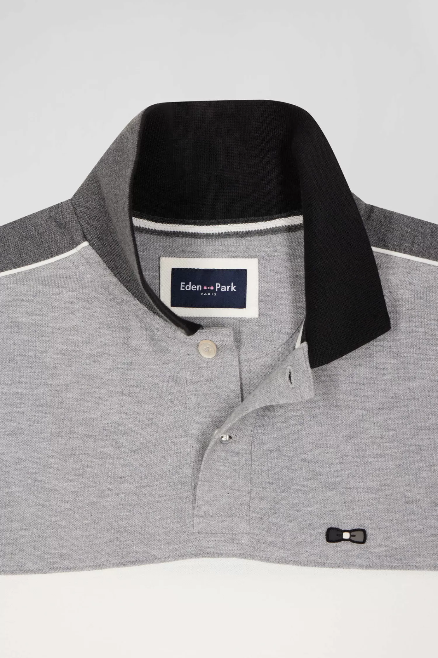 Eden Park Regular black tricolor short-sleeved cotton piqué polo shirt with lettering< Polos