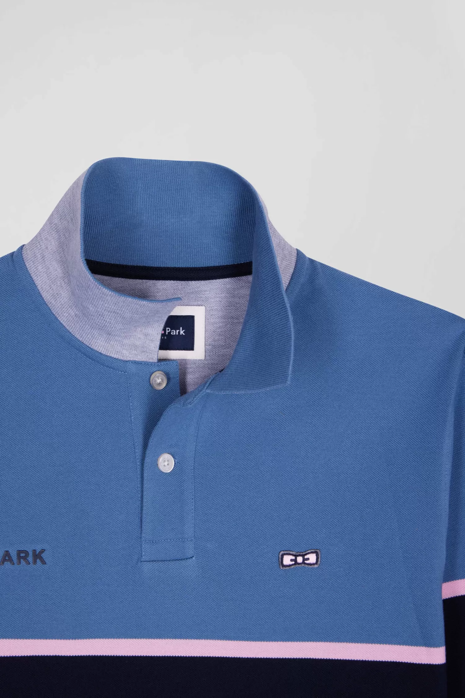 Eden Park Regular blue bicolor long-sleeved cotton piqué polo shirt< Polos