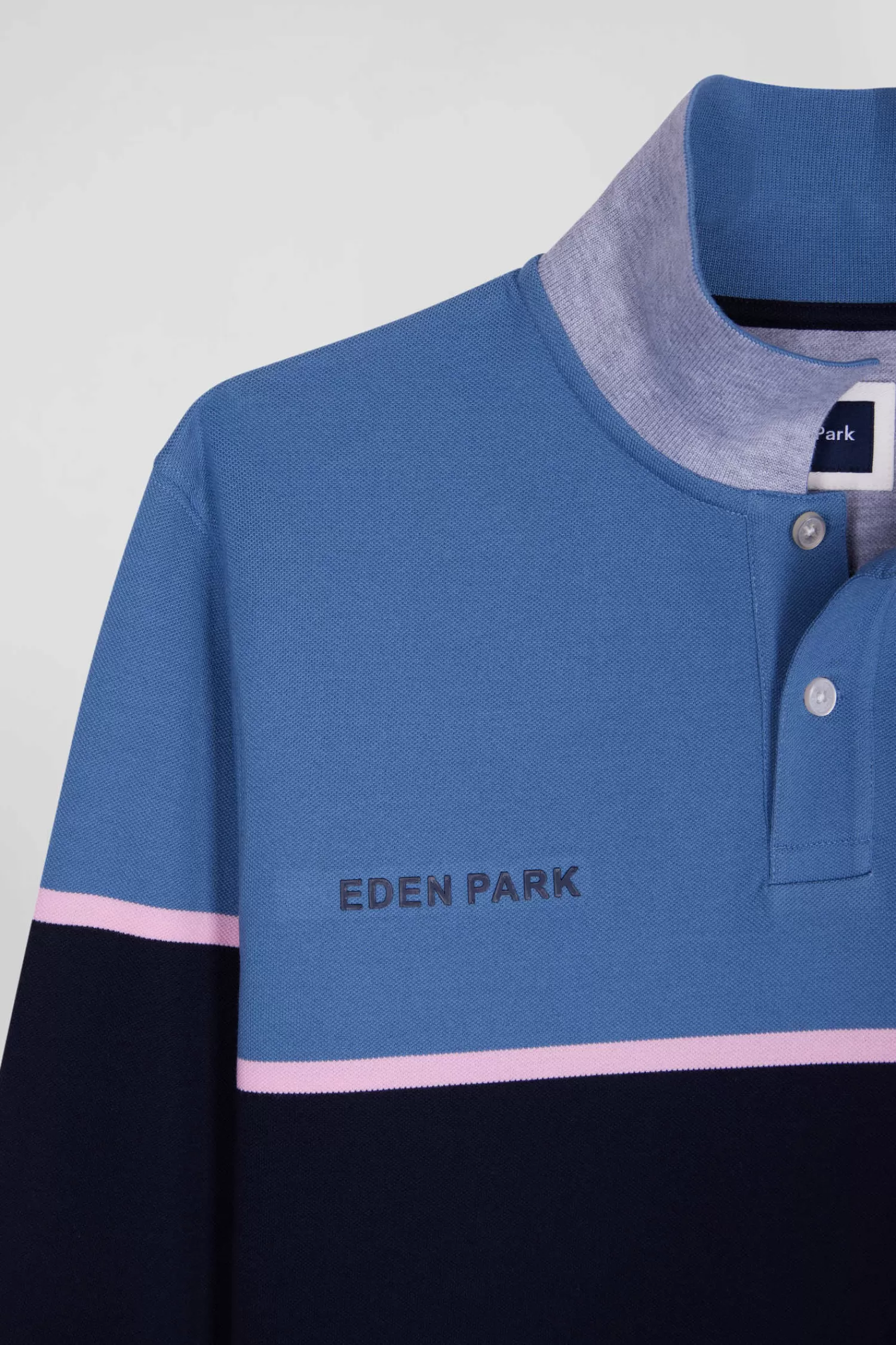 Eden Park Regular blue bicolor long-sleeved cotton piqué polo shirt< Polos