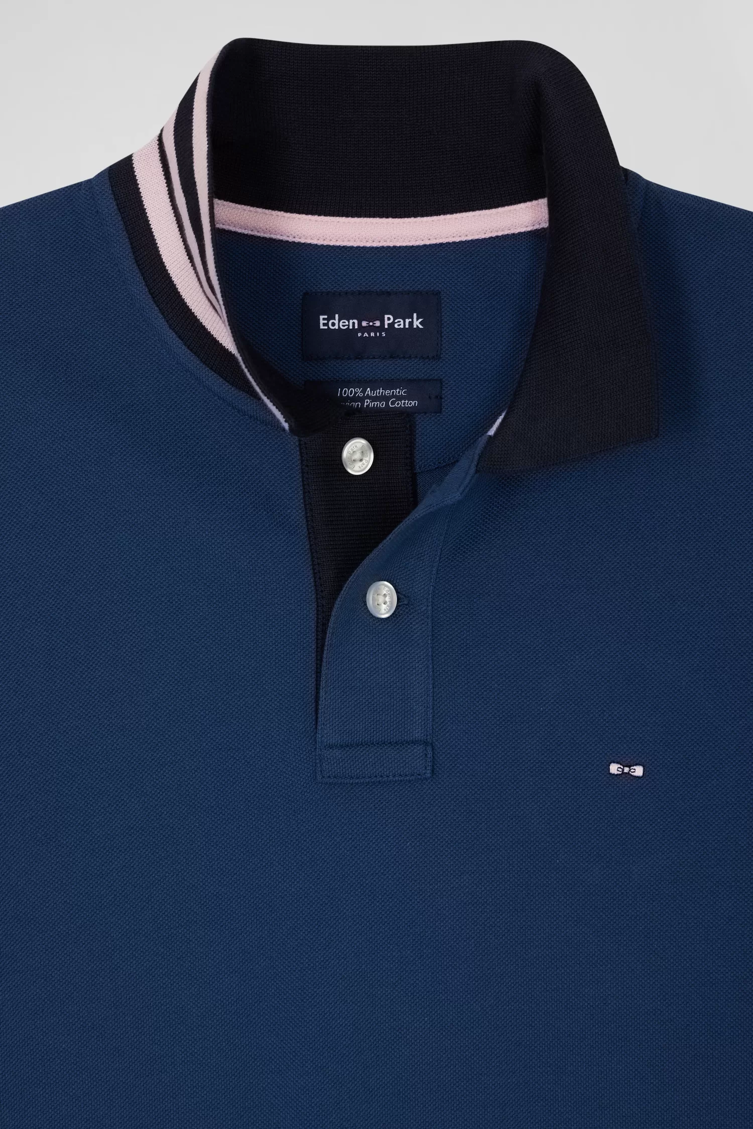 Eden Park Regular blue short-sleeved cotton piqué polo shirt with contrasting details< Polos