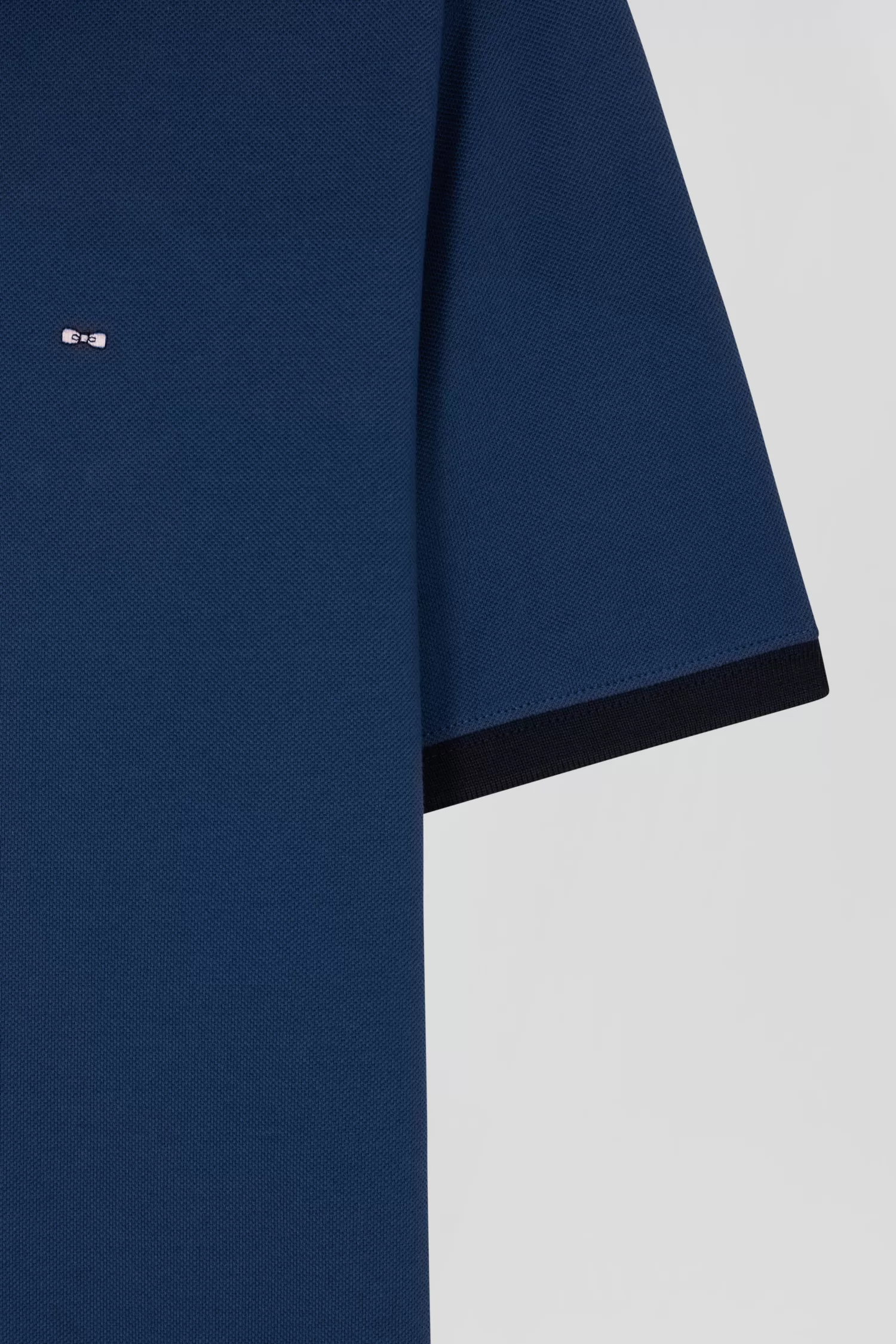 Eden Park Regular blue short-sleeved cotton piqué polo shirt with contrasting details< Polos