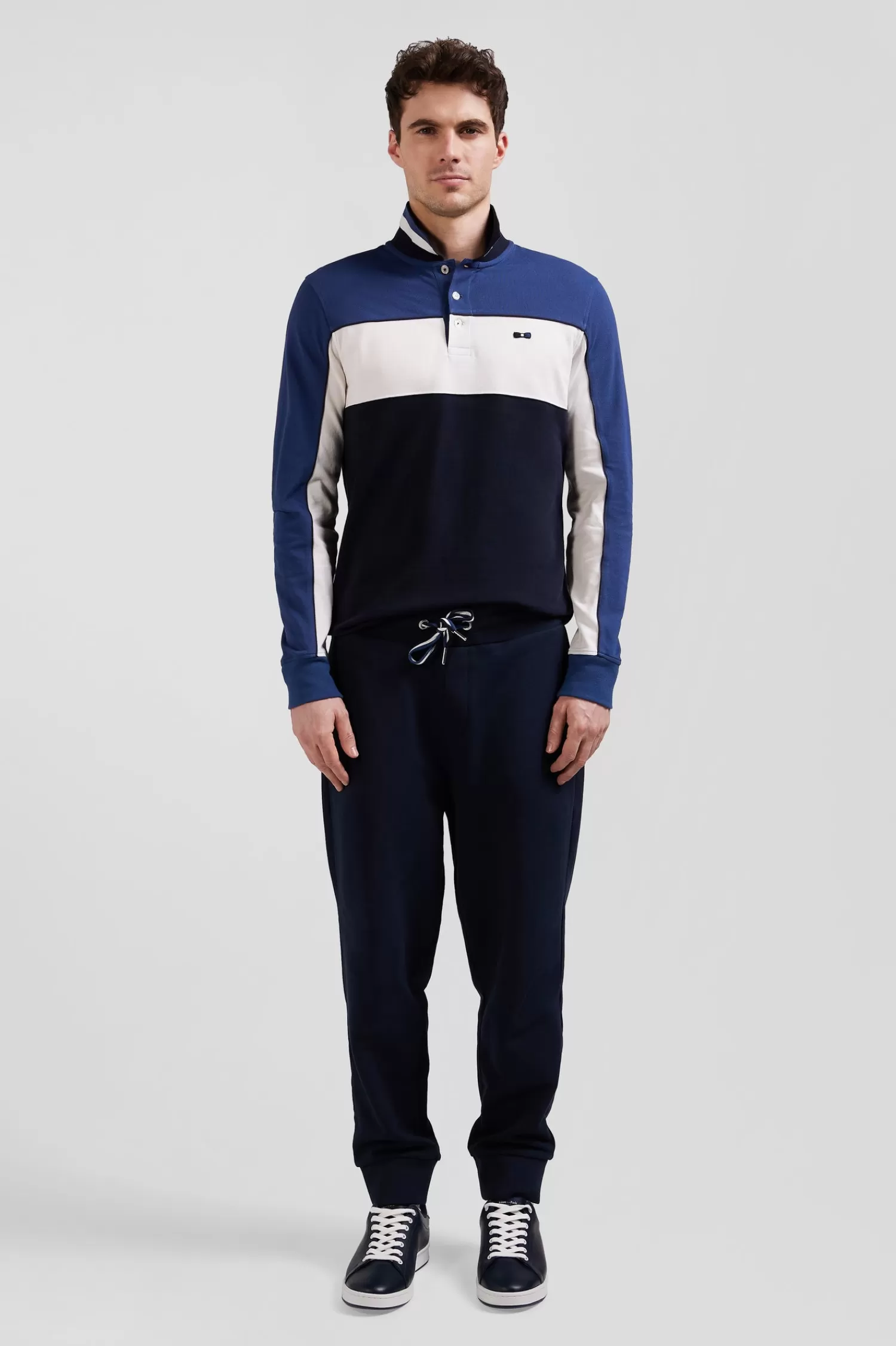 Eden Park Regular blue tricolor long-sleeved cotton piqué polo shirt< Polos