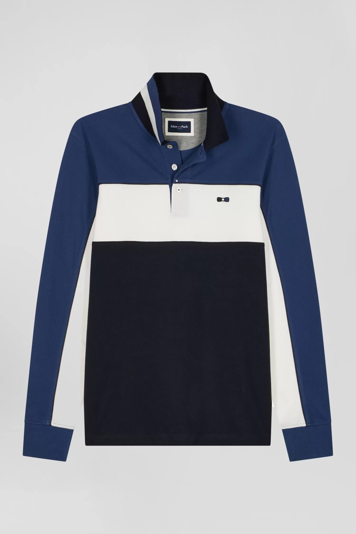 Eden Park Regular blue tricolor long-sleeved cotton piqué polo shirt< Polos