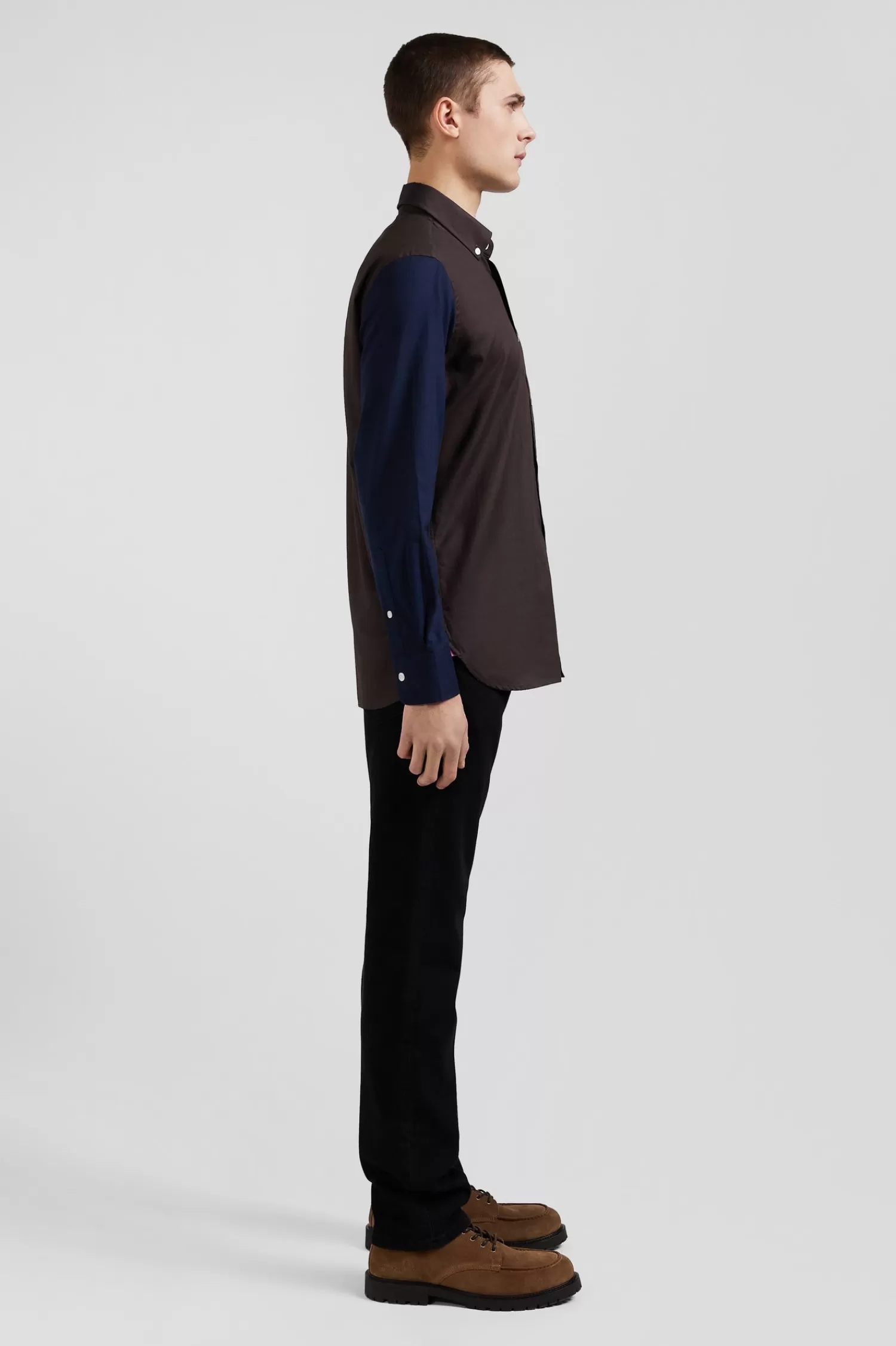 Eden Park Regular brown and navy oxford cotton shirt N°10 embroidery< Shirts