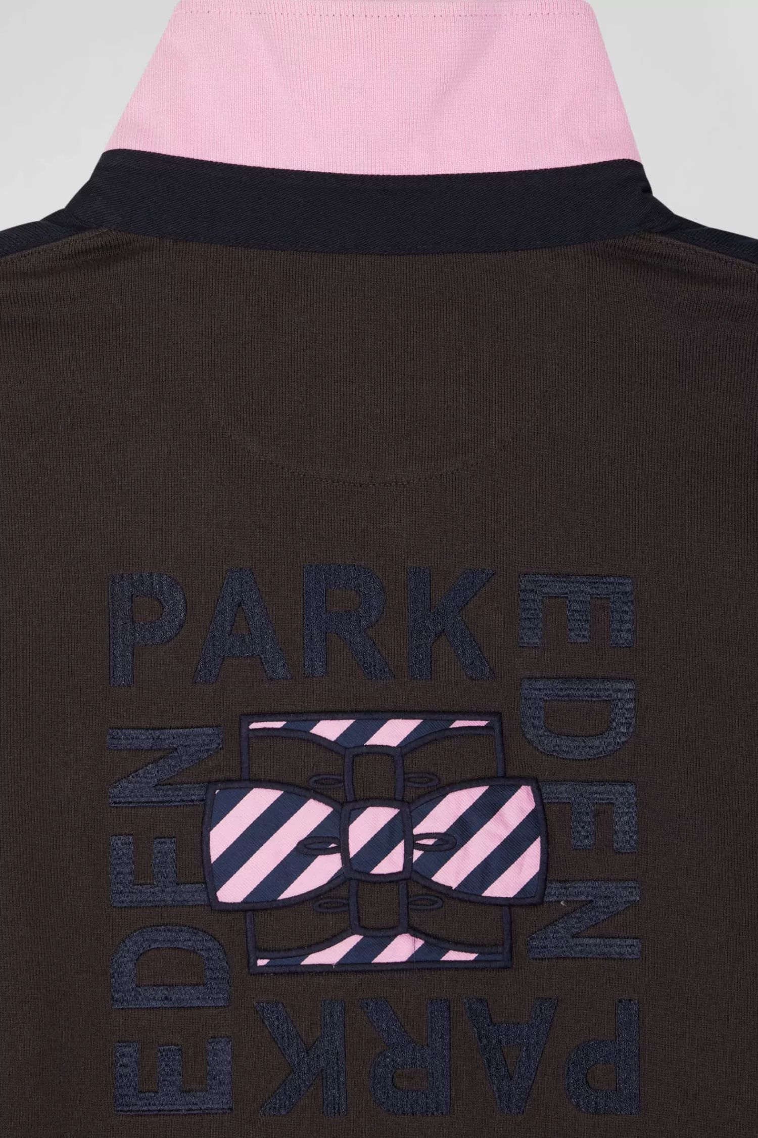 Eden Park Regular brown long-sleeved cotton rugby shirt with tie fabric patchwork< Rugby Shirts