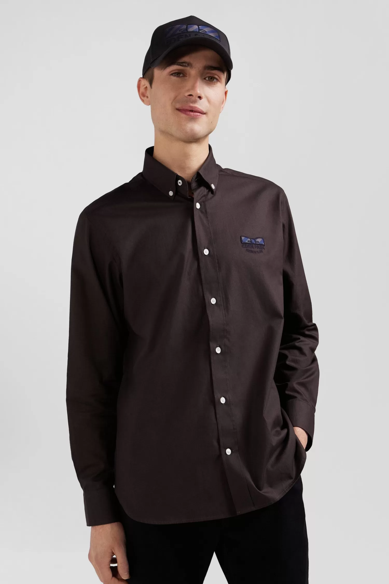 Eden Park Regular brown oxford cotton shirt with striped bow tie detail< Shirts