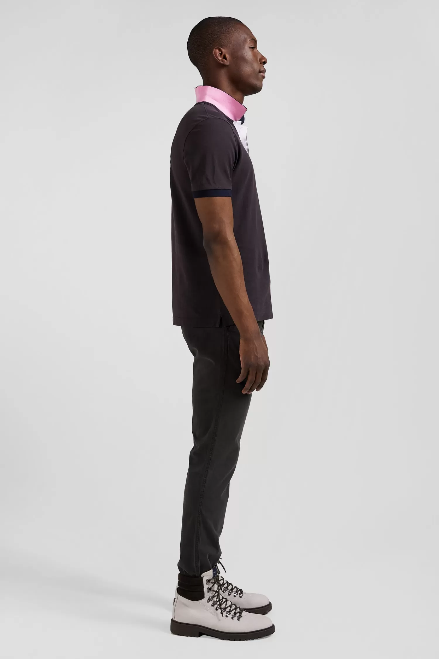 Eden Park Regular brown short-sleeved cotton piqué polo shirt with striped embroidery< Polos