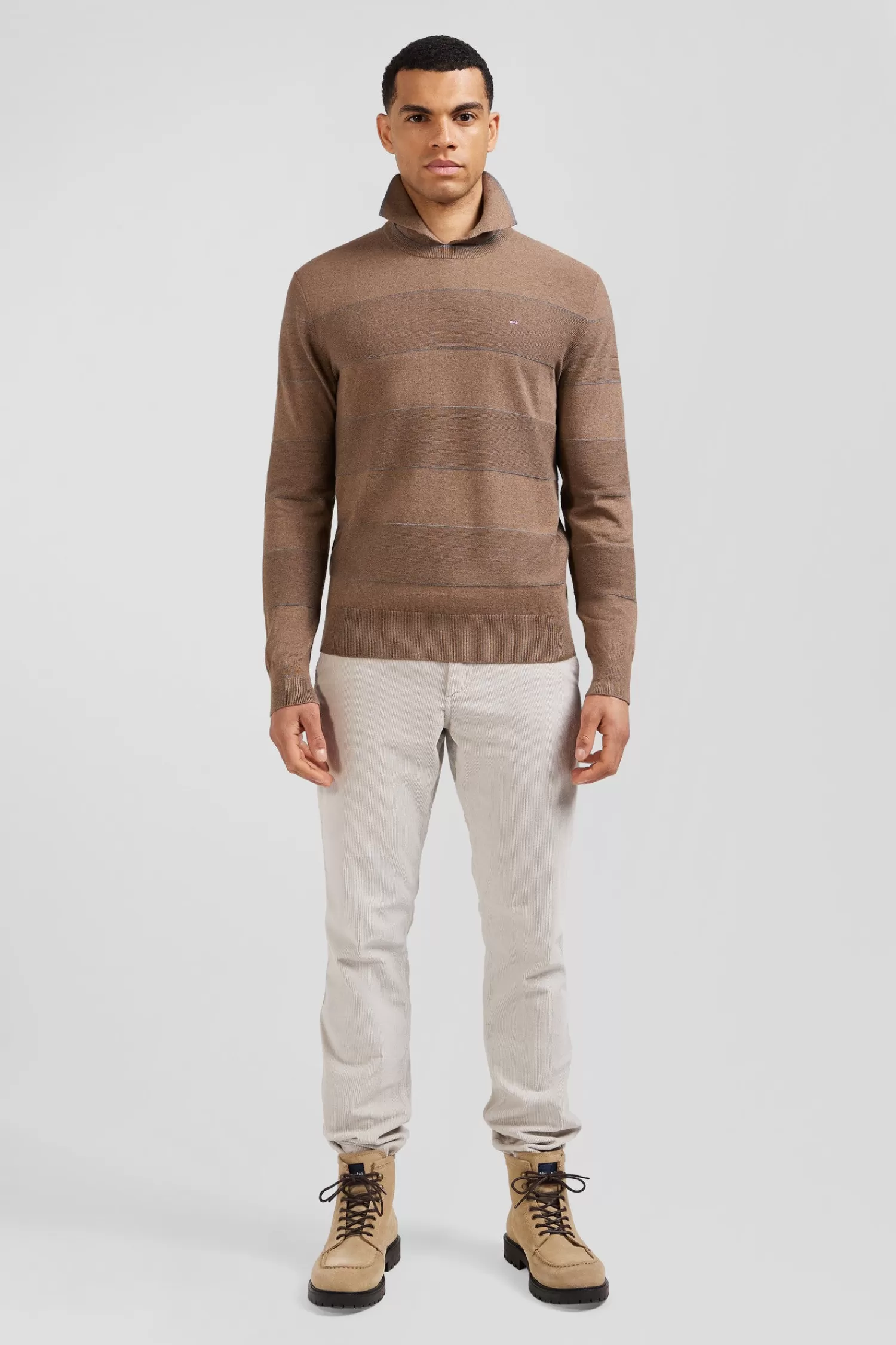 Eden Park Regular brown striped cotton and cashmere crew neck jumper< Sweaters