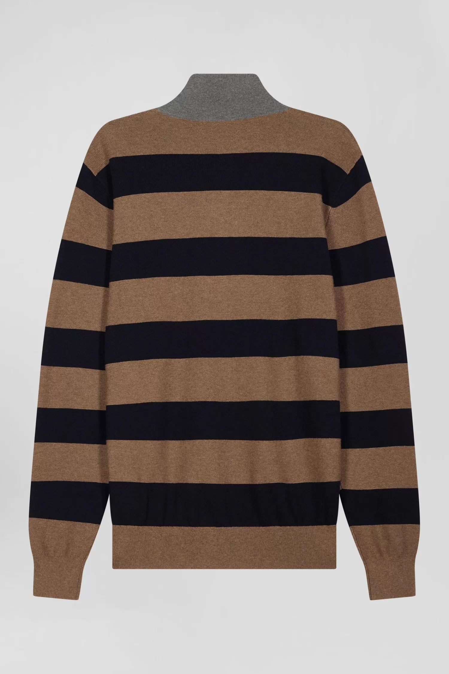 Eden Park Regular brown striped cotton and cashmere jumper with rugby shirt collar< Sweaters