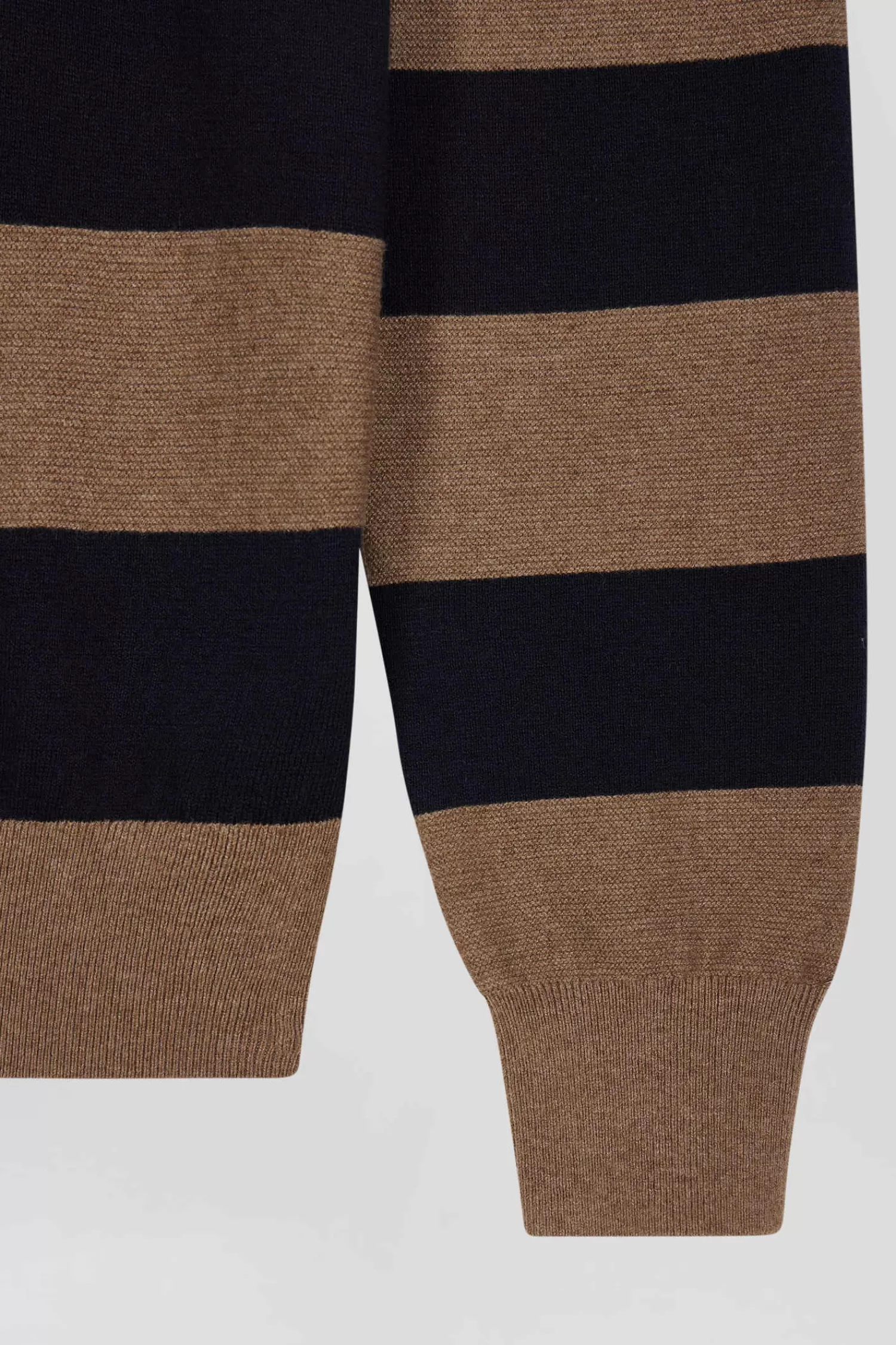 Eden Park Regular brown striped cotton and cashmere jumper with rugby shirt collar< Sweaters