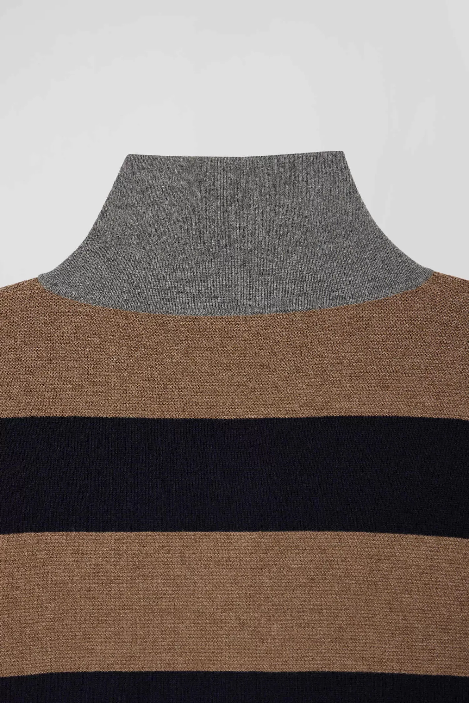 Eden Park Regular brown striped cotton and cashmere jumper with rugby shirt collar< Sweaters