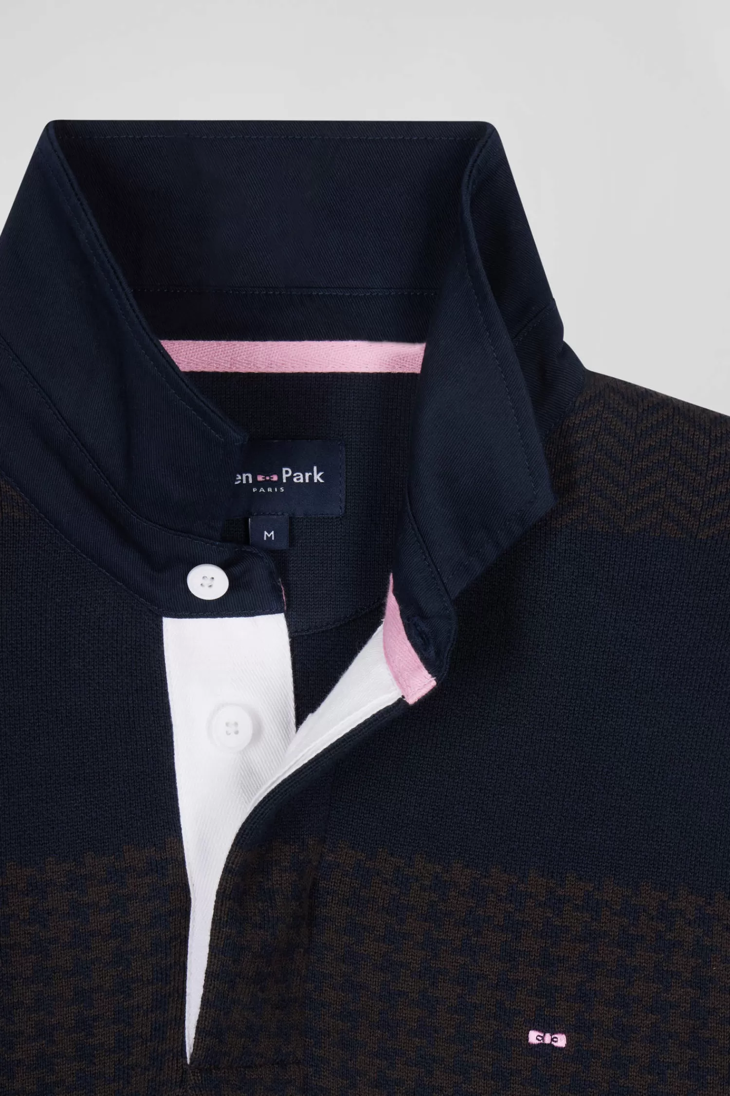 Eden Park Regular brown striped cotton jumper with houndstooth jacquard and rugby shirt collar< Sweaters