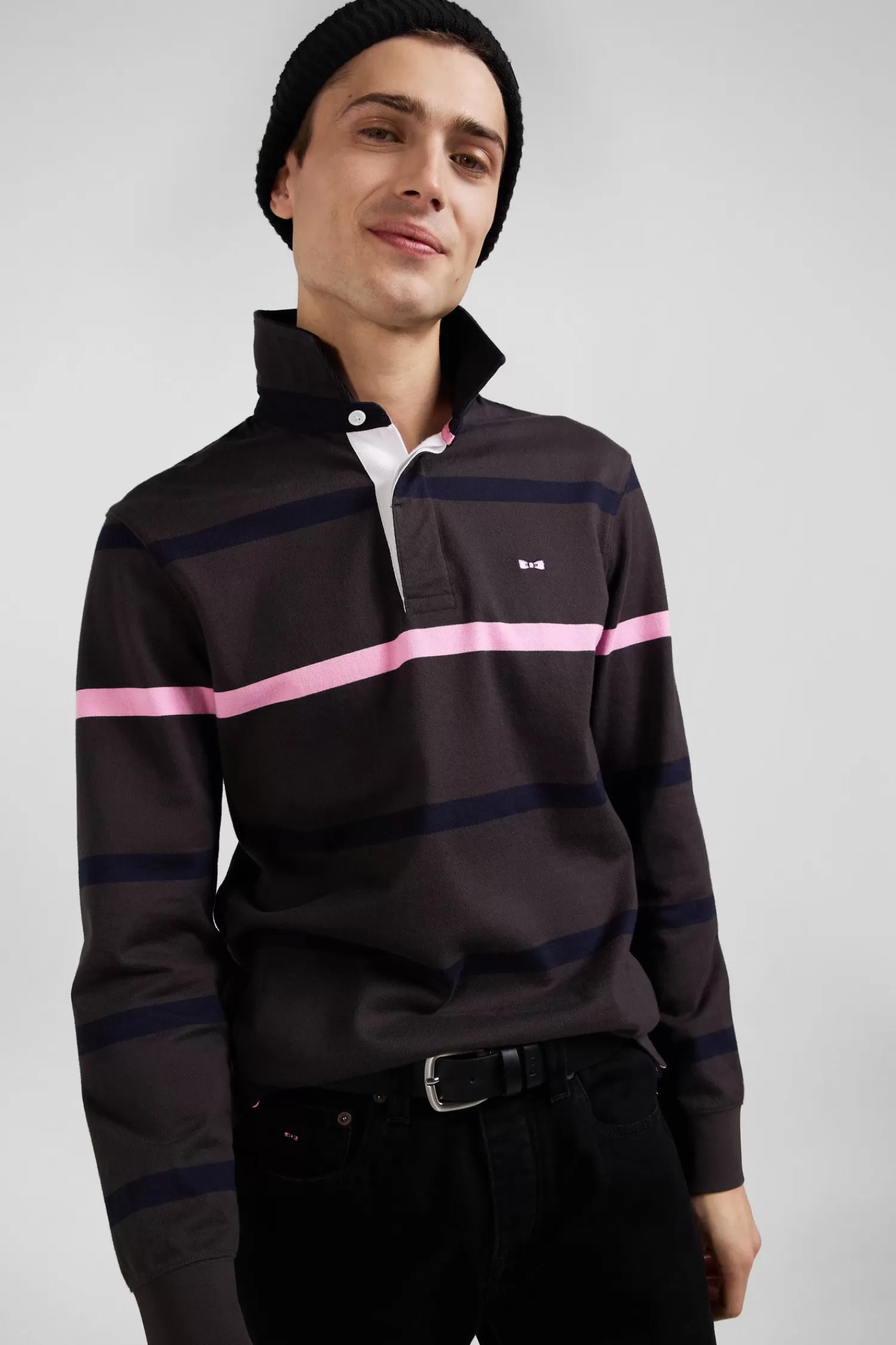 Eden Park Regular brown striped long-sleeved cotton rugby shirt with back embroidery< Rugby Shirts