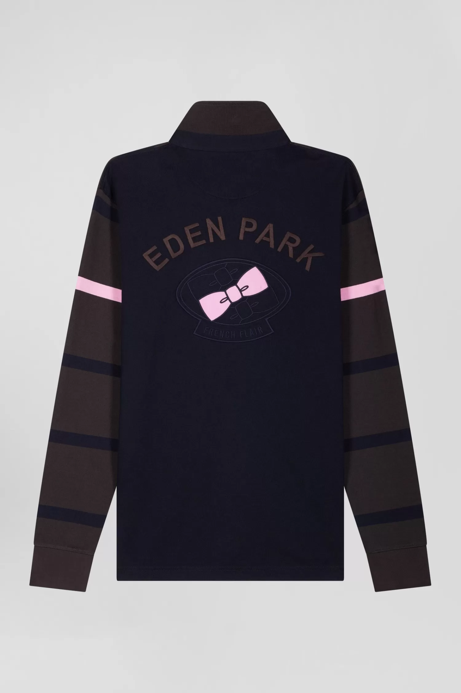 Eden Park Regular brown striped long-sleeved cotton rugby shirt with back embroidery< Rugby Shirts