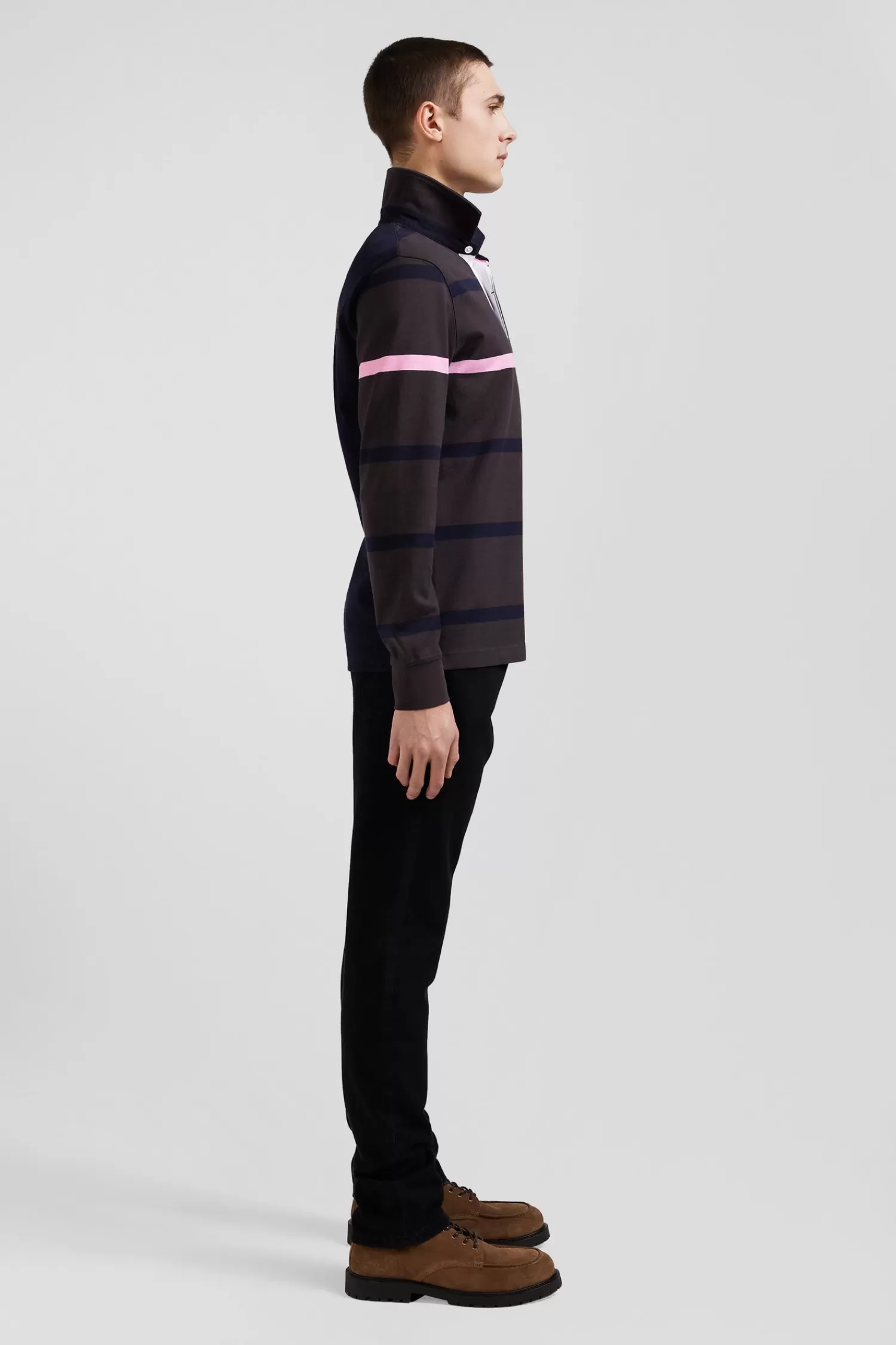 Eden Park Regular brown striped long-sleeved cotton rugby shirt with back embroidery< Rugby Shirts