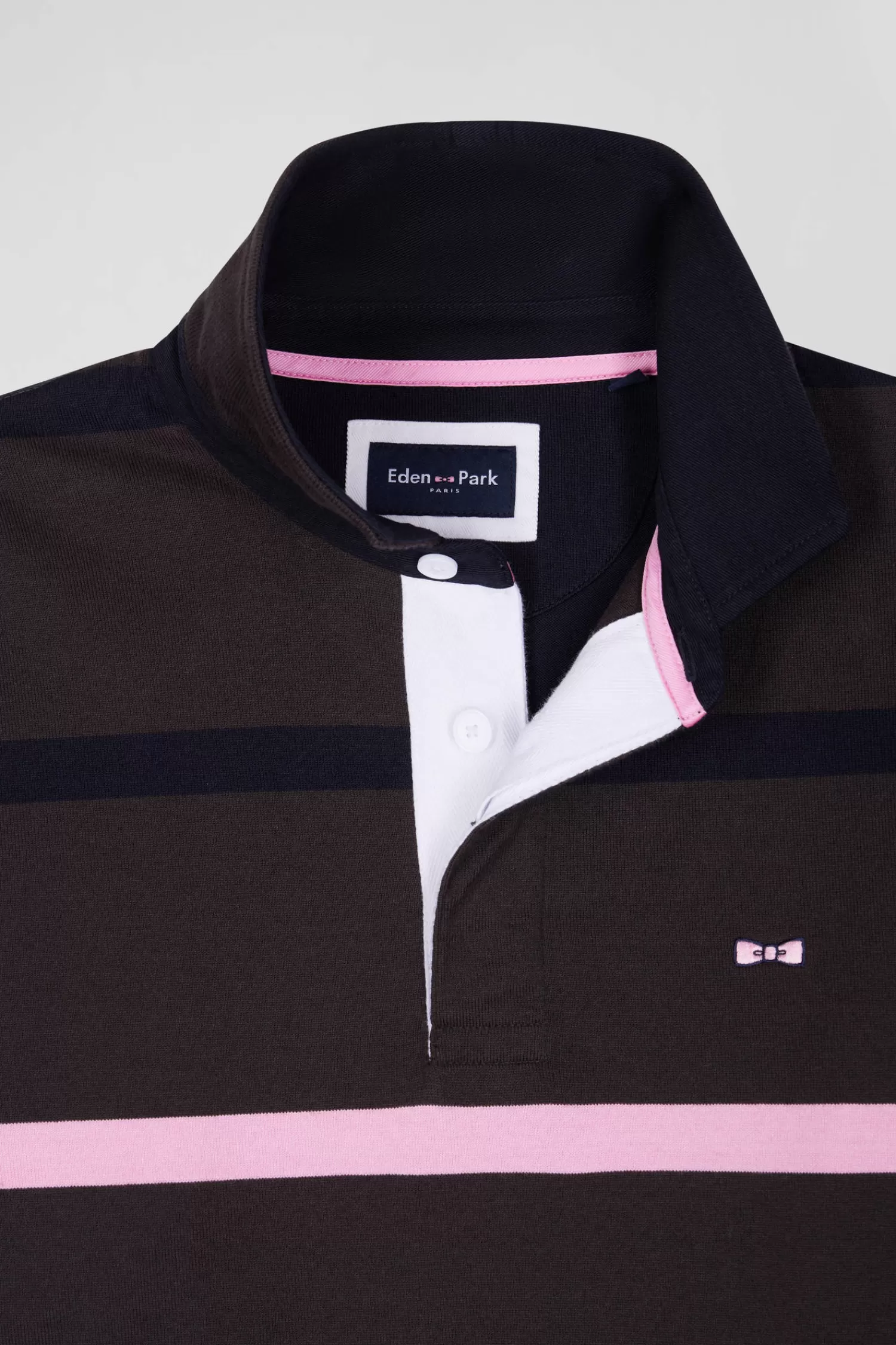 Eden Park Regular brown striped long-sleeved cotton rugby shirt with back embroidery< Rugby Shirts