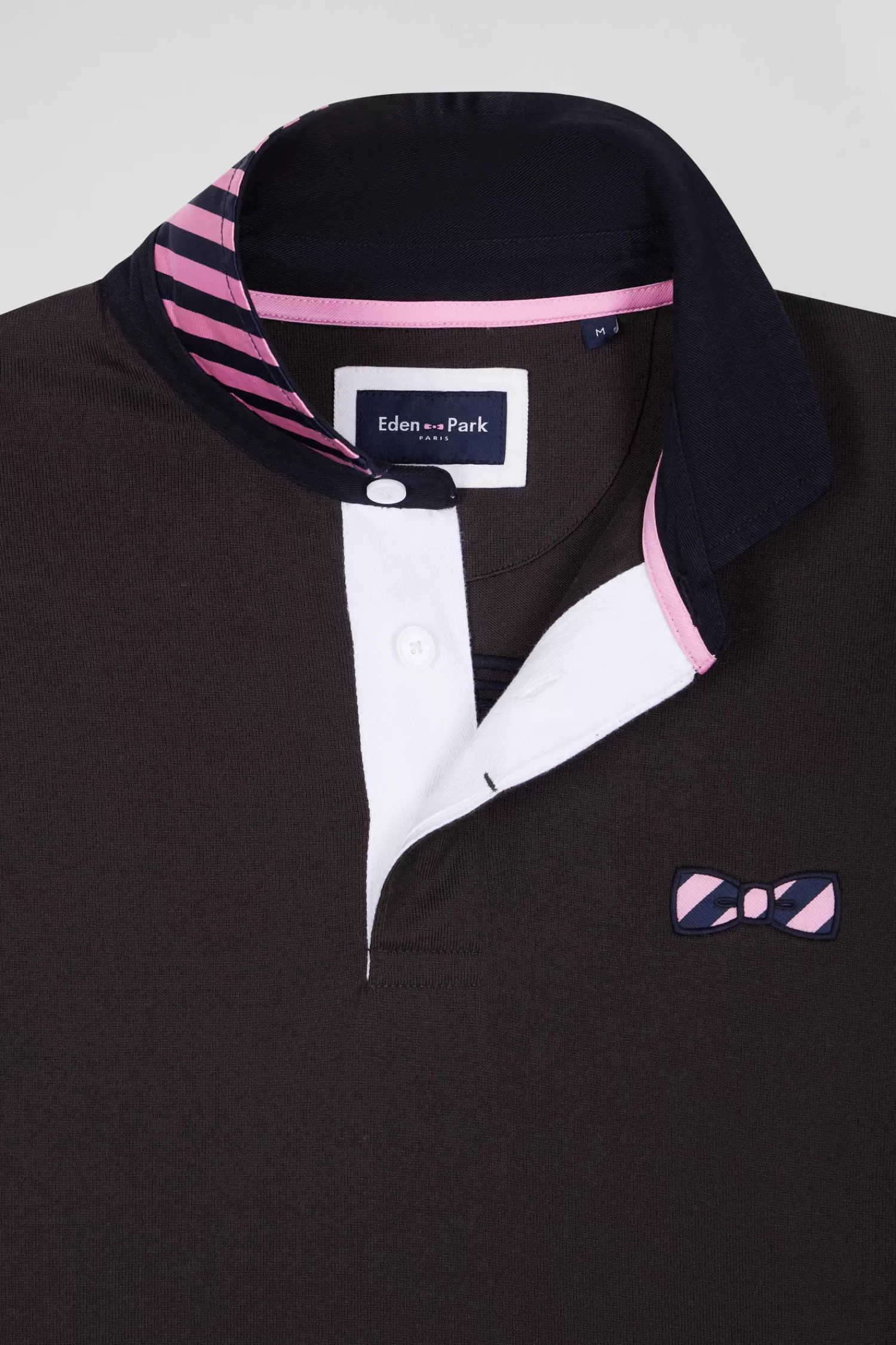 Eden Park Regular brown striped long-sleeved cotton rugby shirt with tie fabric patchwork< Rugby Shirts