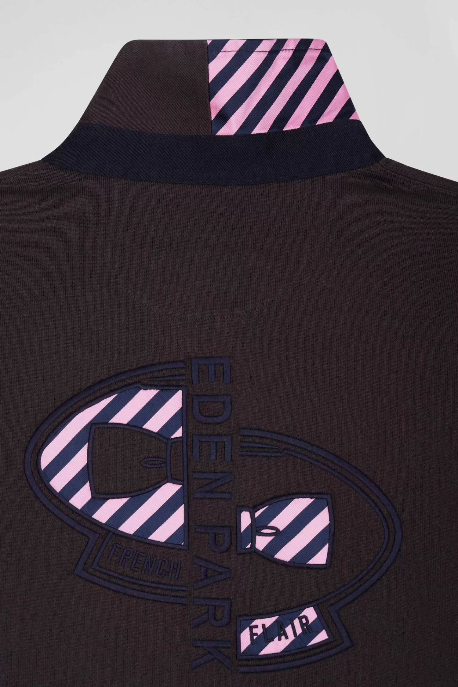 Eden Park Regular brown striped long-sleeved cotton rugby shirt with tie fabric patchwork< Rugby Shirts