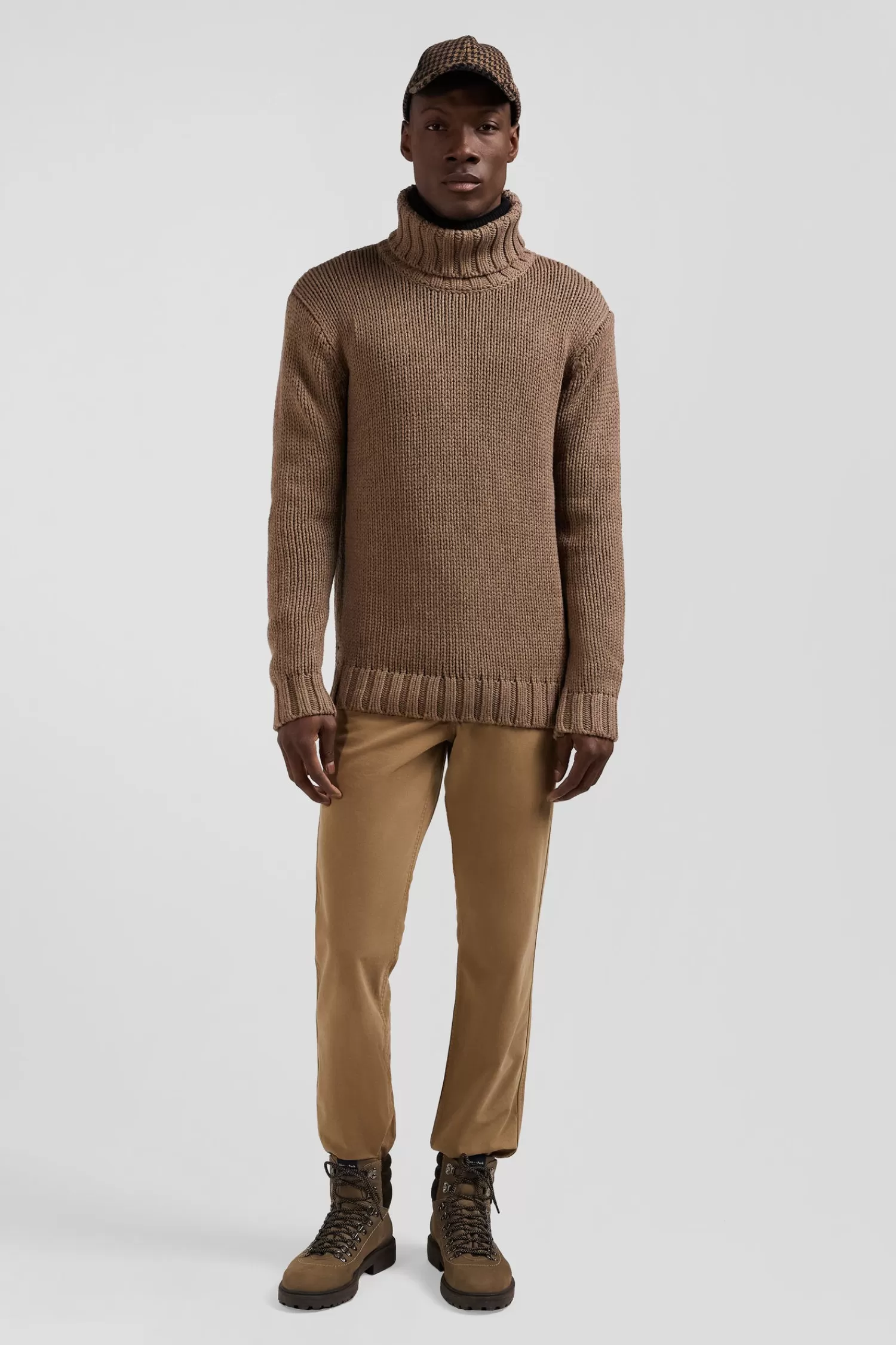 Eden Park Regular brown wool and cotton blend turtleneck jumper< Sweaters