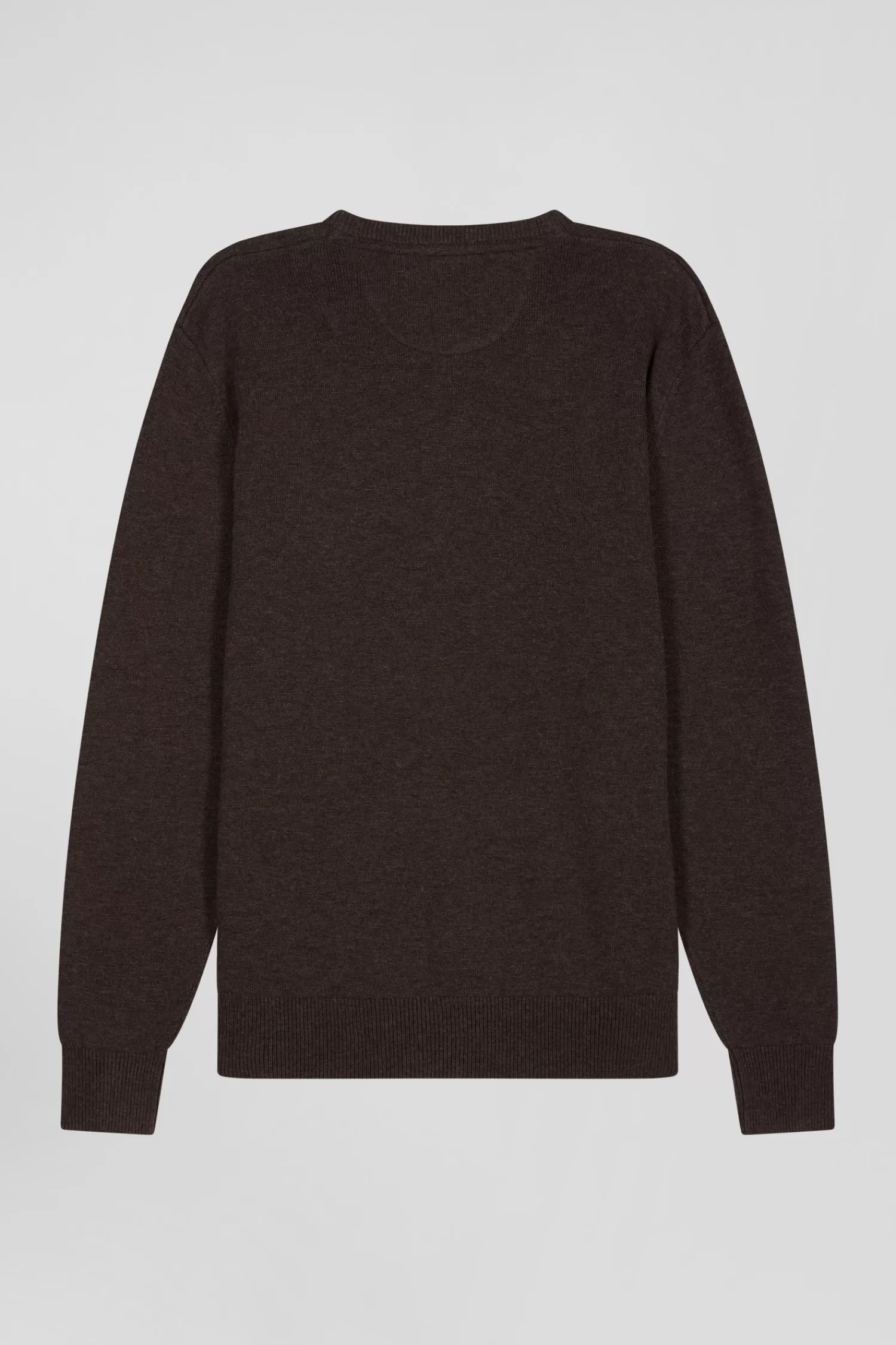 Eden Park Regular brown wool and cotton V-neck jumper with striped details< Sweaters