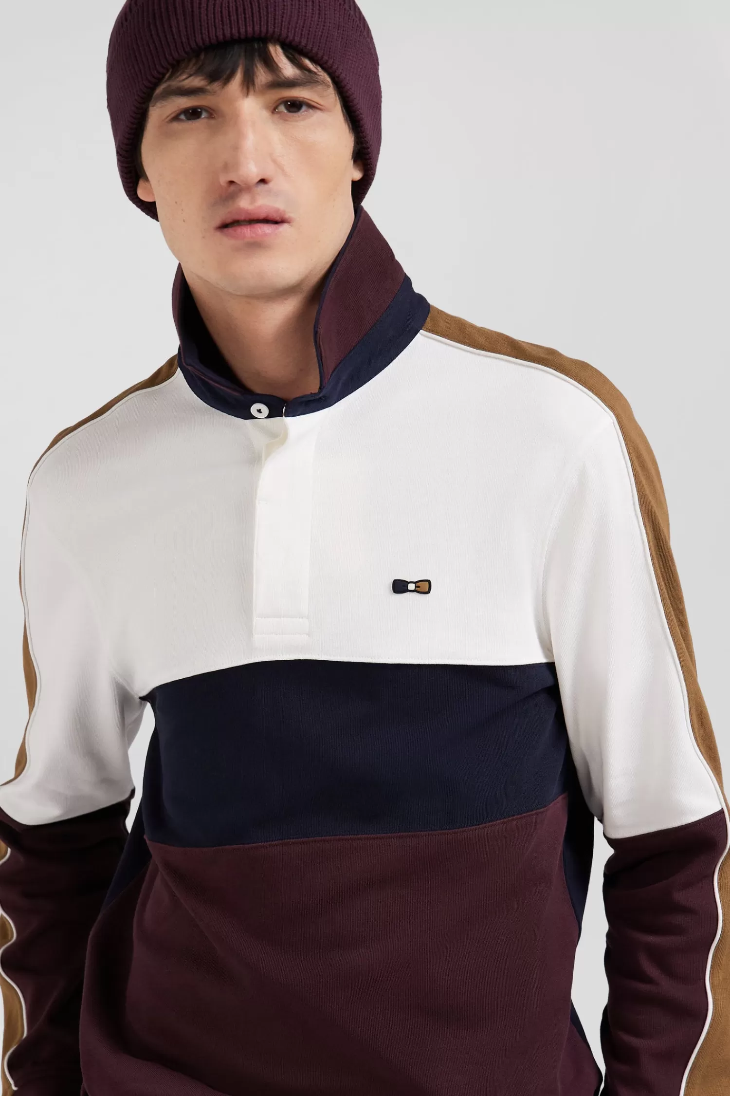 Eden Park Regular burgundy long-sleeved cotton rugby shirt with back embroidery and piping< Rugby Shirts