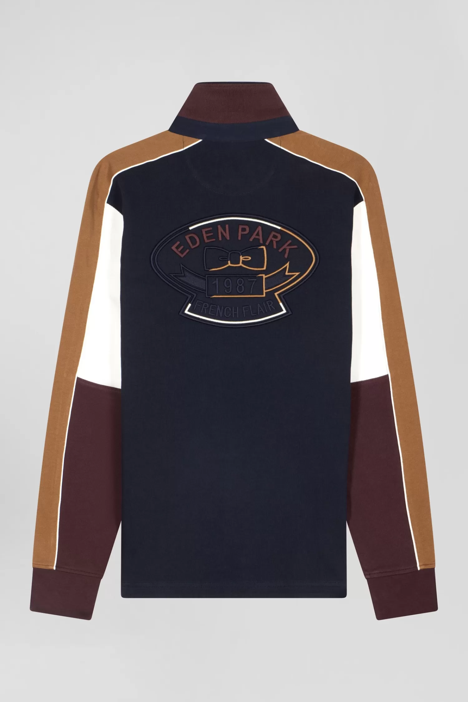 Eden Park Regular burgundy long-sleeved cotton rugby shirt with back embroidery and piping< Rugby Shirts