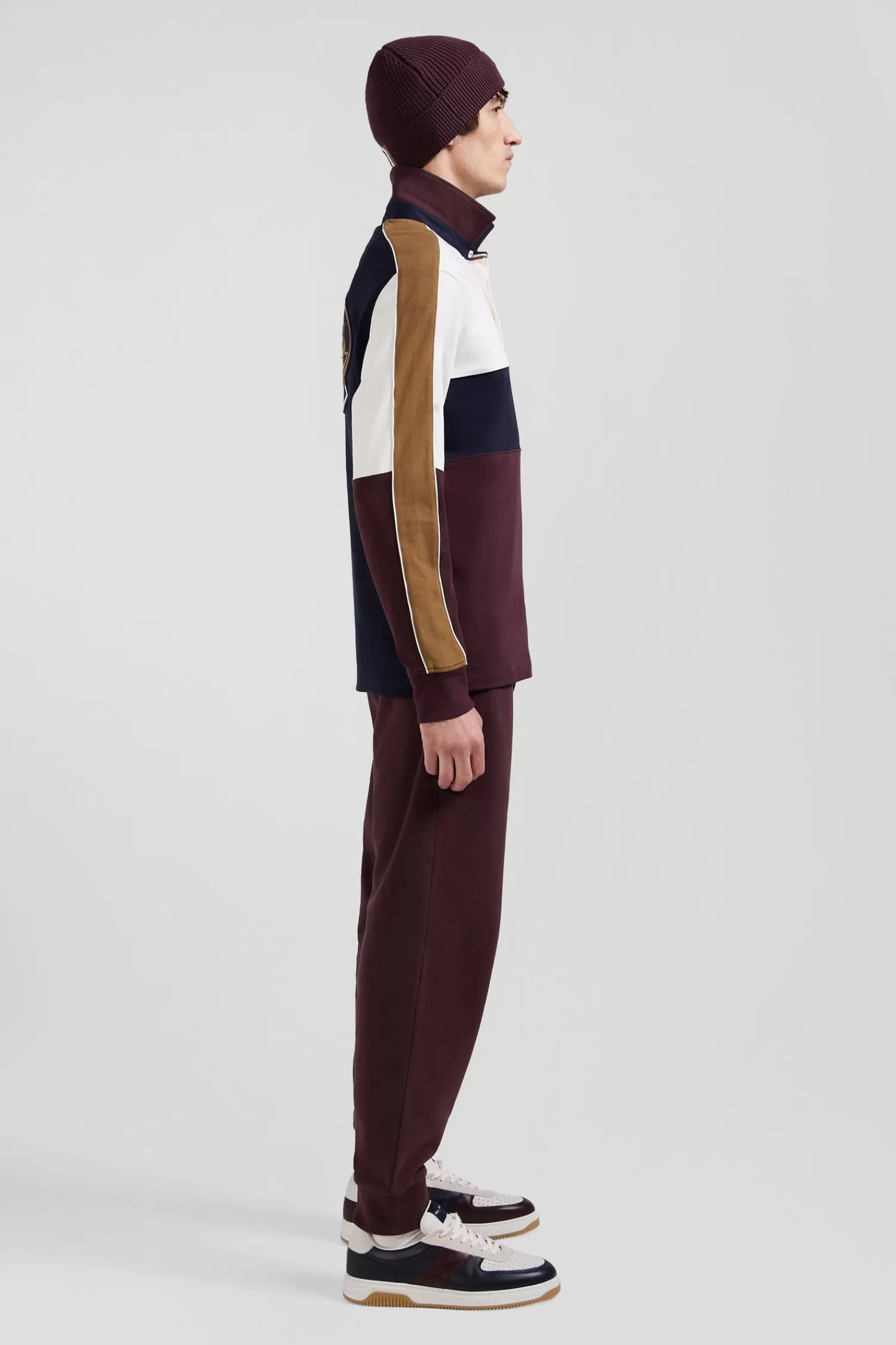Eden Park Regular burgundy long-sleeved cotton rugby shirt with back embroidery and piping< Rugby Shirts