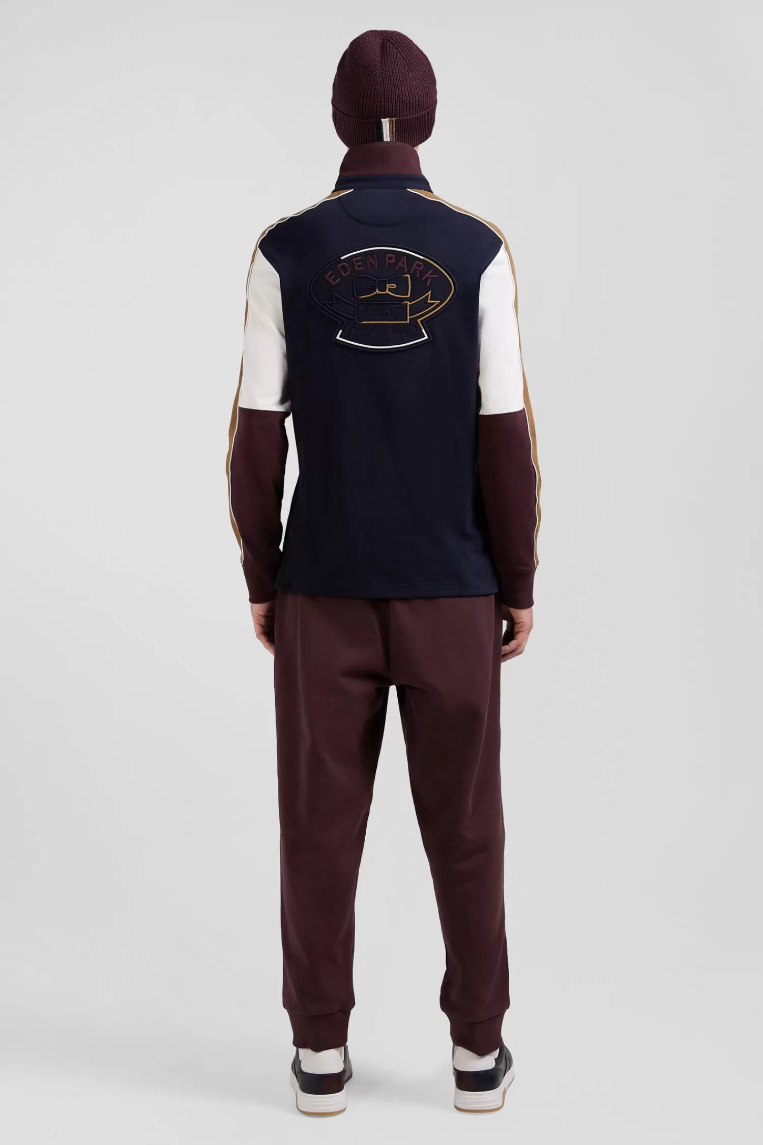 Eden Park Regular burgundy long-sleeved cotton rugby shirt with back embroidery and piping< Rugby Shirts