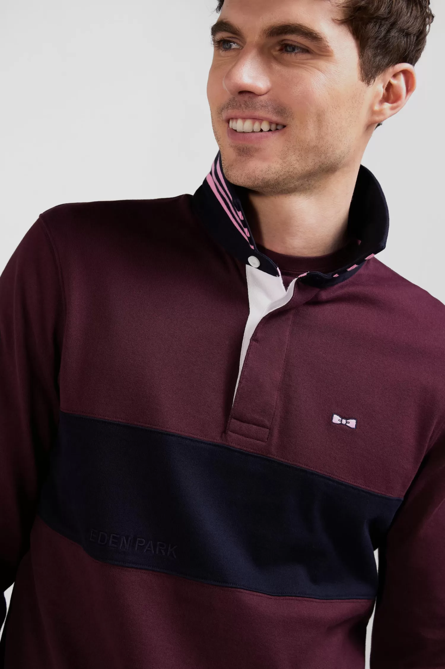 Eden Park Regular burgundy long-sleeved cotton rugby shirt with sleeve N°10 embroidery< Rugby Shirts
