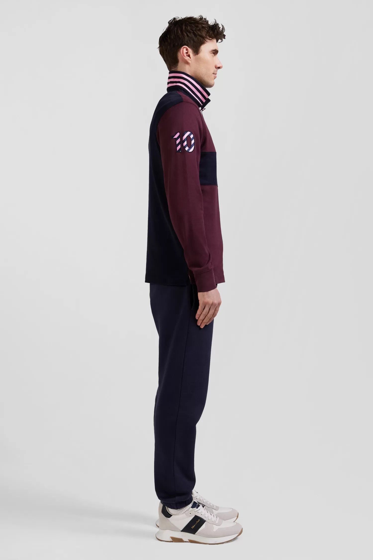 Eden Park Regular burgundy long-sleeved cotton rugby shirt with sleeve N°10 embroidery< Rugby Shirts
