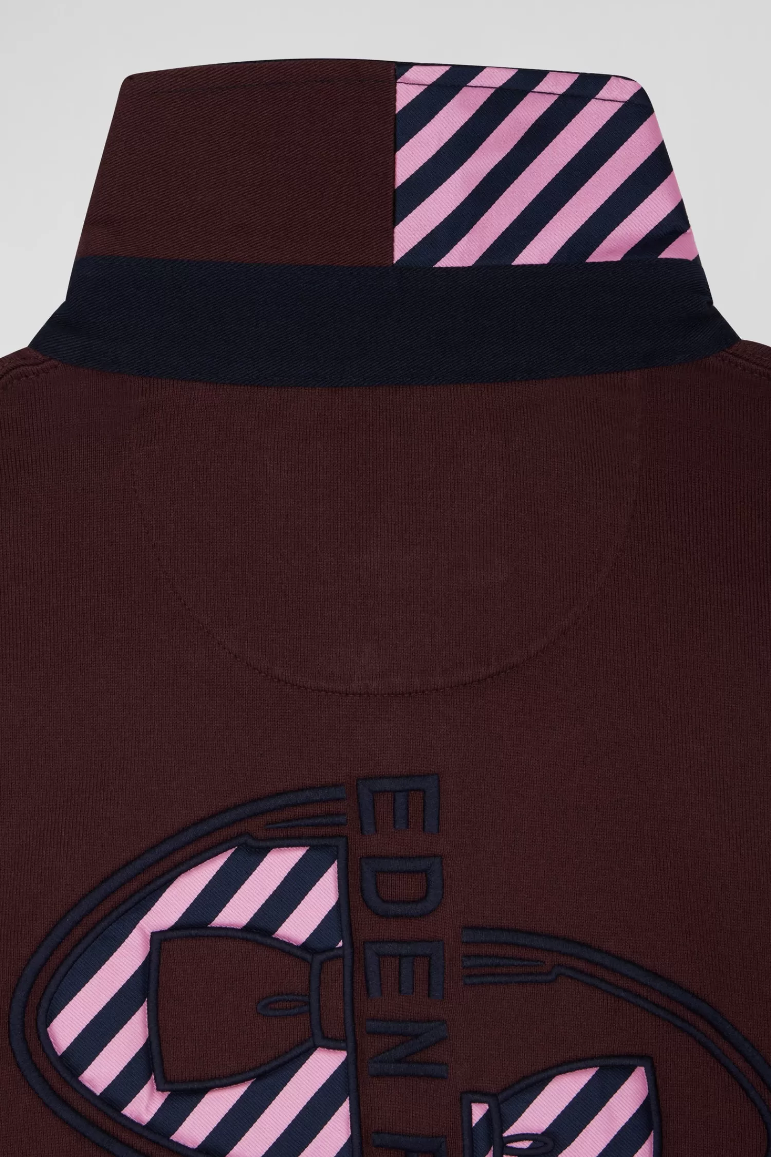 Eden Park Regular burgundy striped long-sleeved cotton rugby shirt with tie fabric patchwork< Rugby Shirts