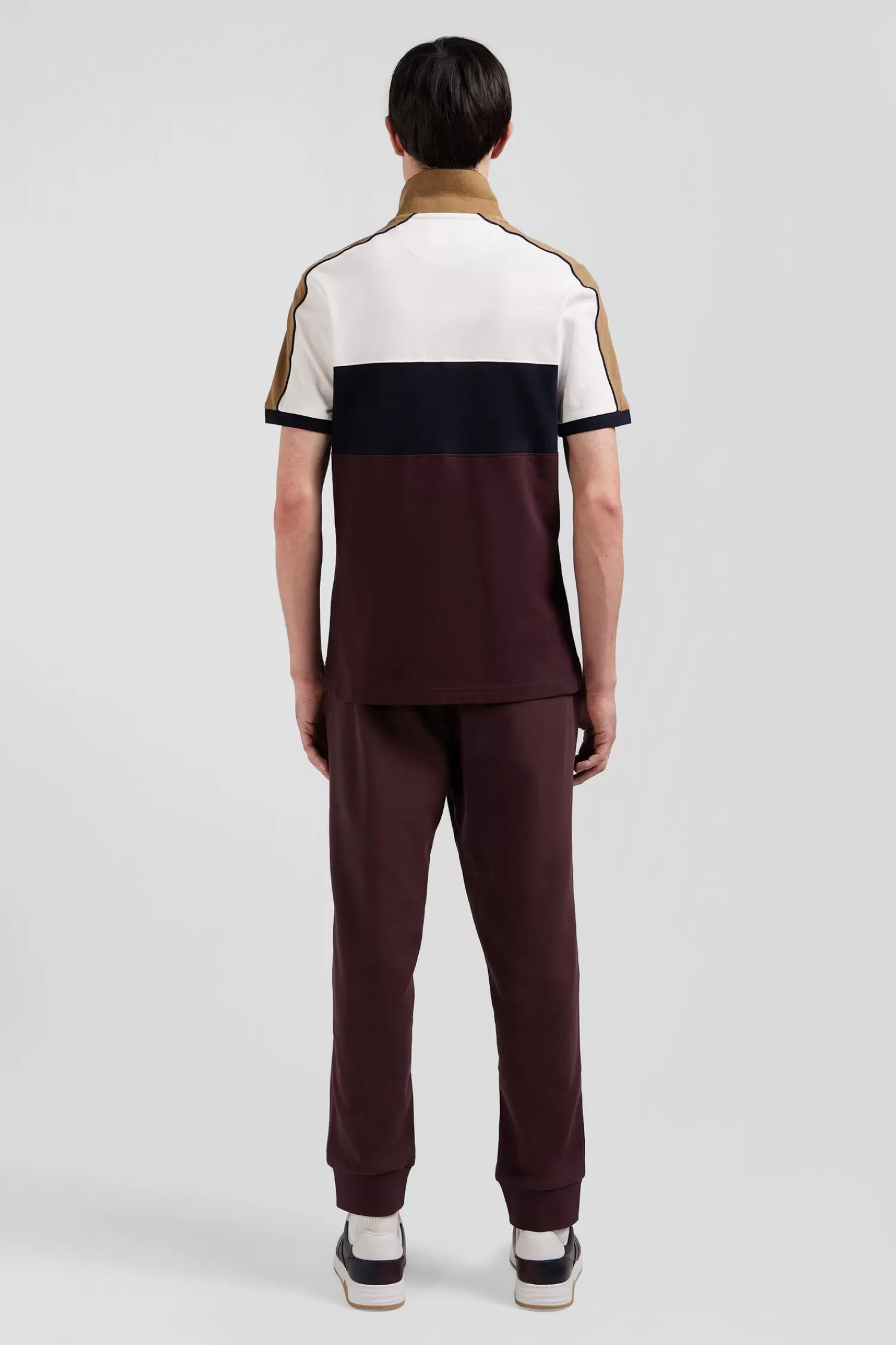 Eden Park Regular burgundy tricolor short-sleeved cotton piqué polo shirt with lettering< Polos