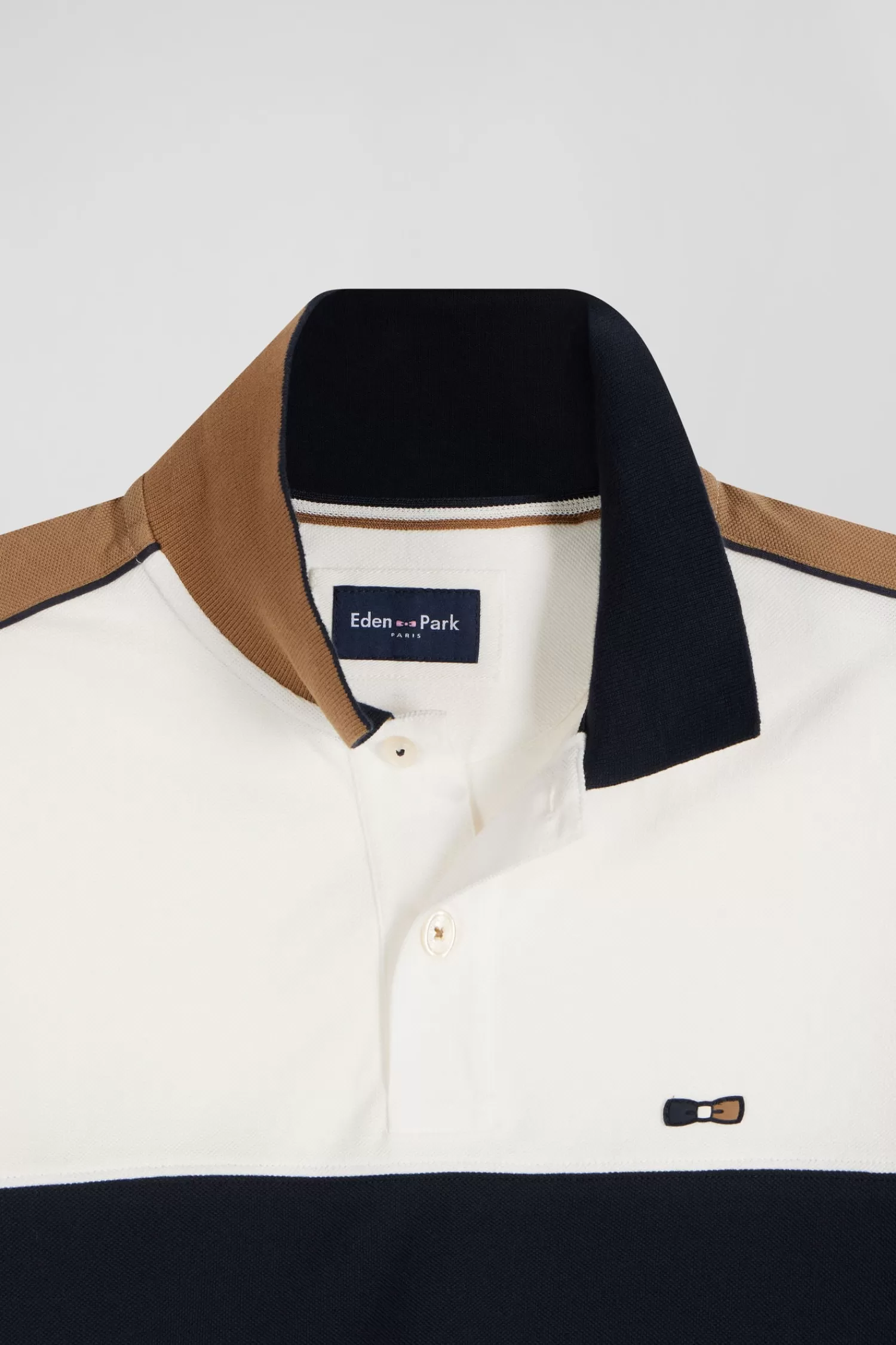 Eden Park Regular burgundy tricolor short-sleeved cotton piqué polo shirt with lettering< Polos