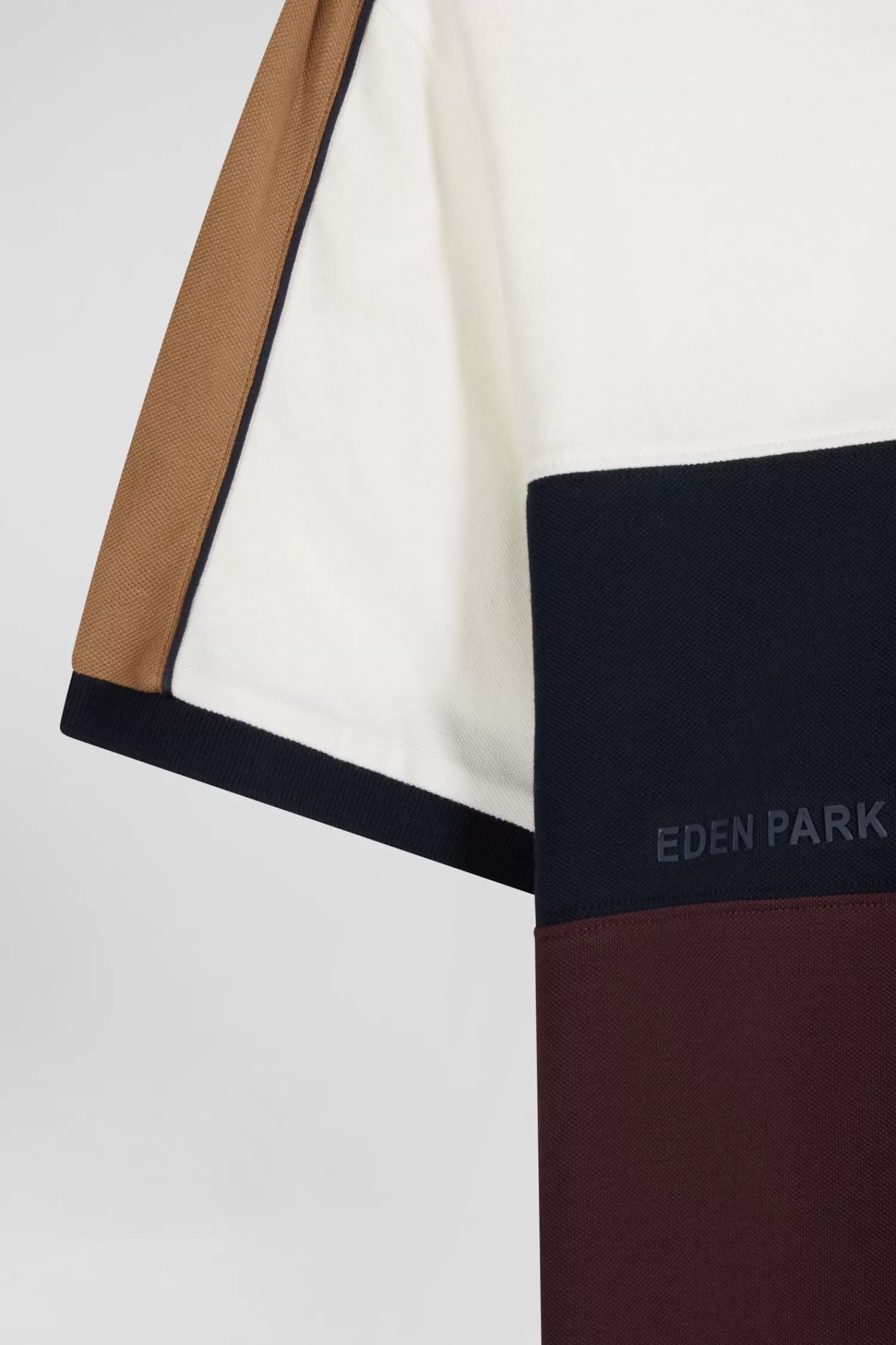 Eden Park Regular burgundy tricolor short-sleeved cotton piqué polo shirt with lettering< Polos