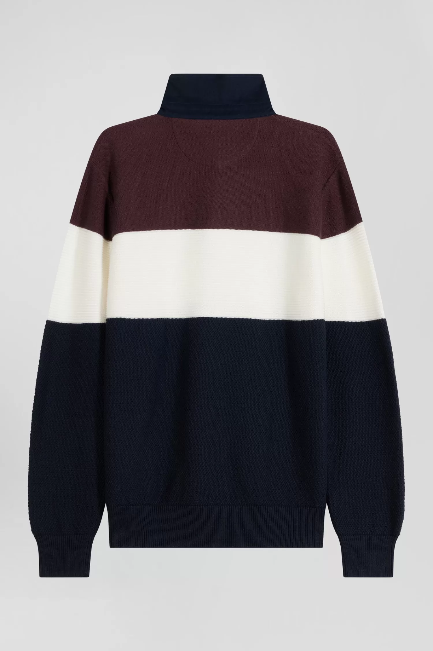 Eden Park Regular burgundy wool and cotton jumper with knit patterns and rugby shirt collar< Sweaters