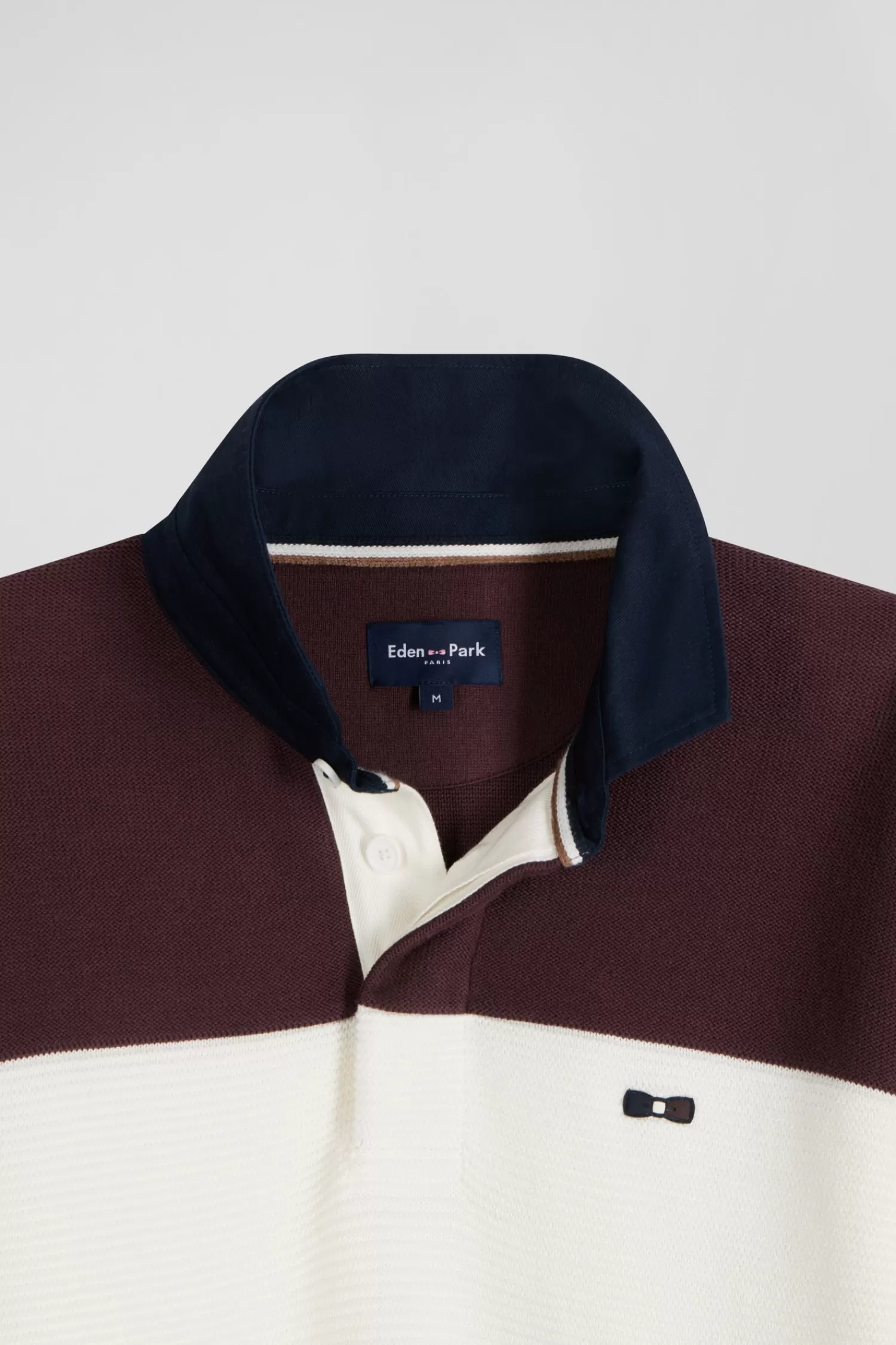 Eden Park Regular burgundy wool and cotton jumper with knit patterns and rugby shirt collar< Sweaters