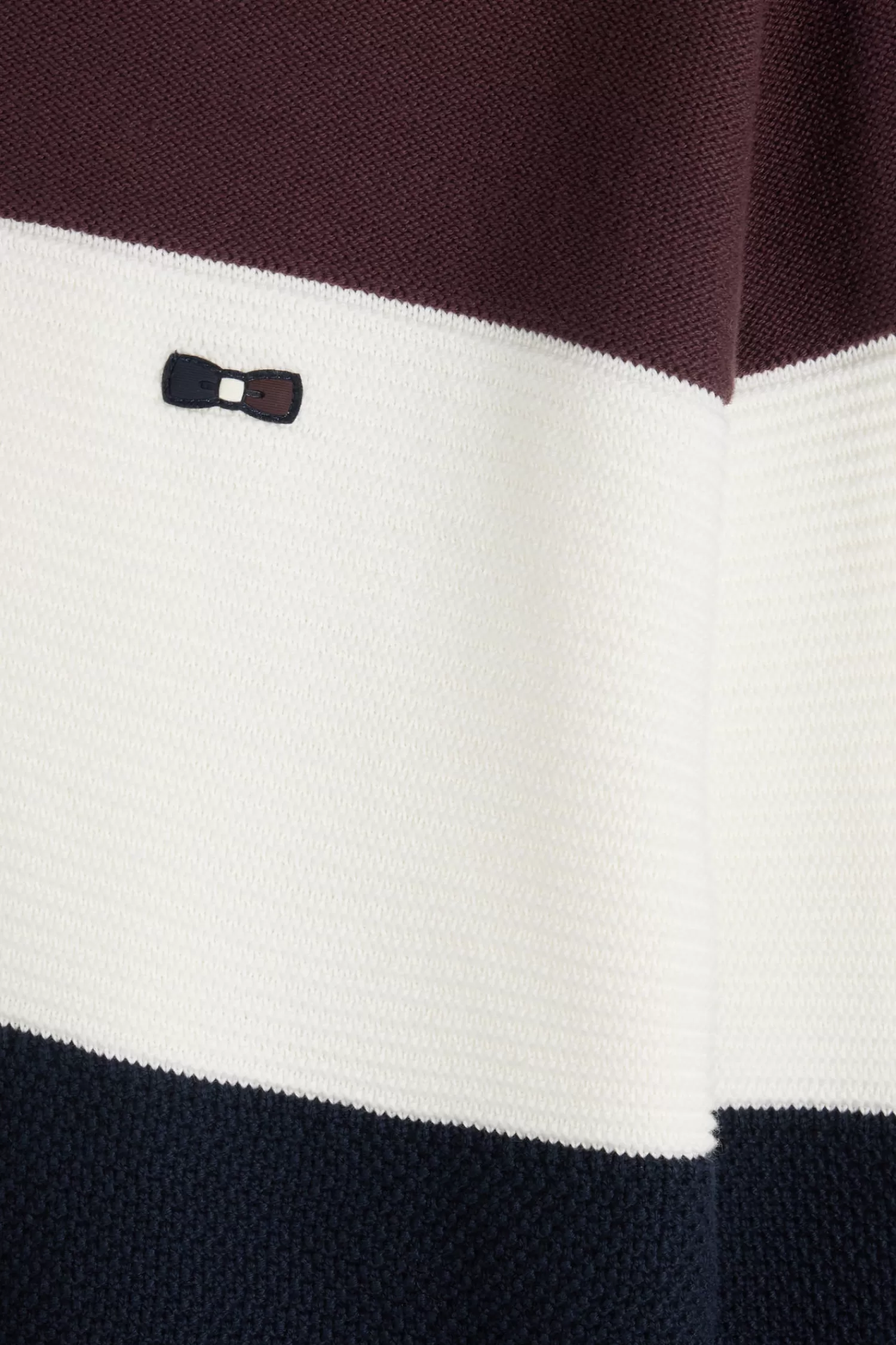 Eden Park Regular burgundy wool and cotton jumper with knit patterns and rugby shirt collar< Sweaters